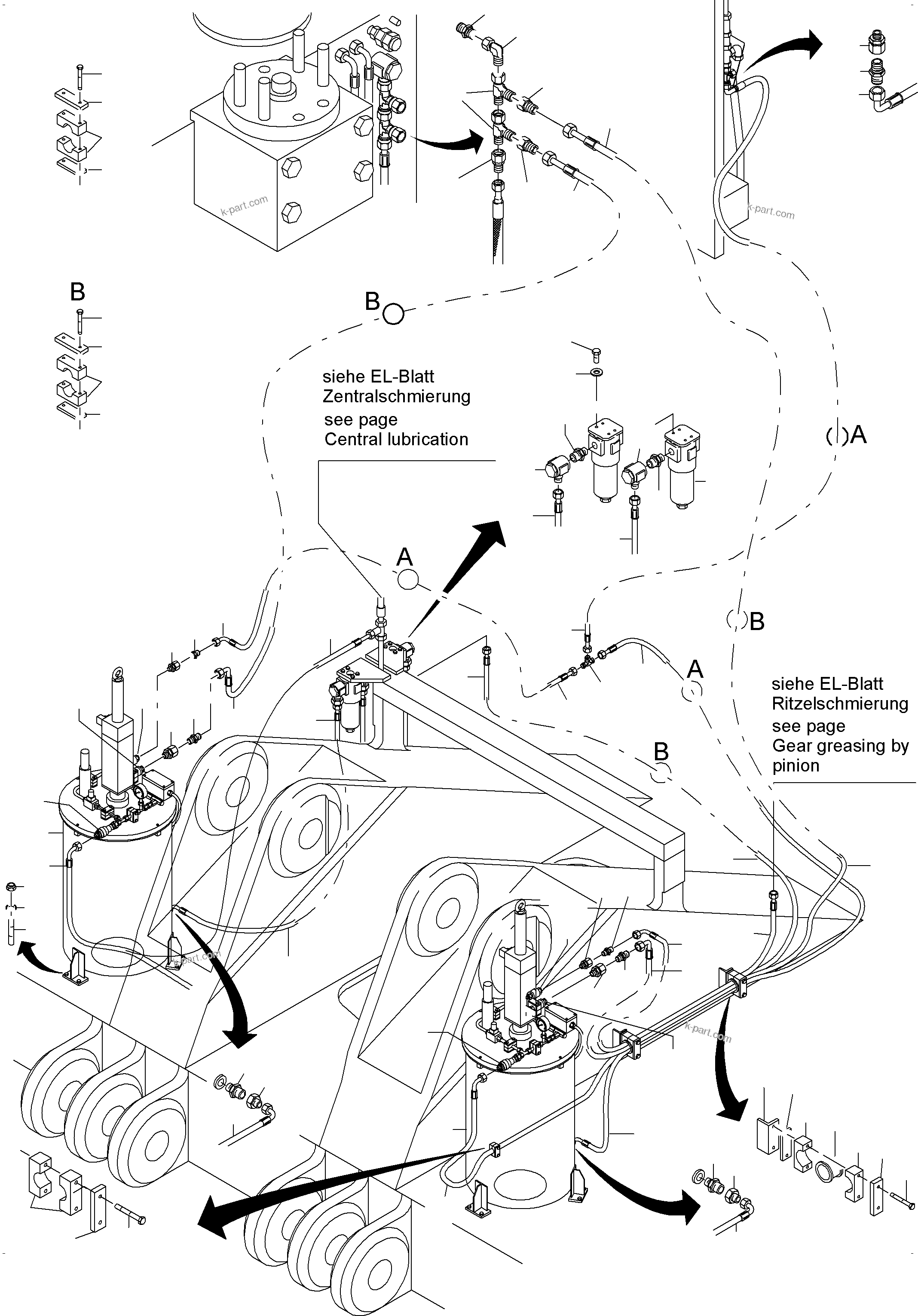 Komatsu parts book diagram for PC4000-6E S/N 08202: LUBE PUMP STATION ARRANGEMENT