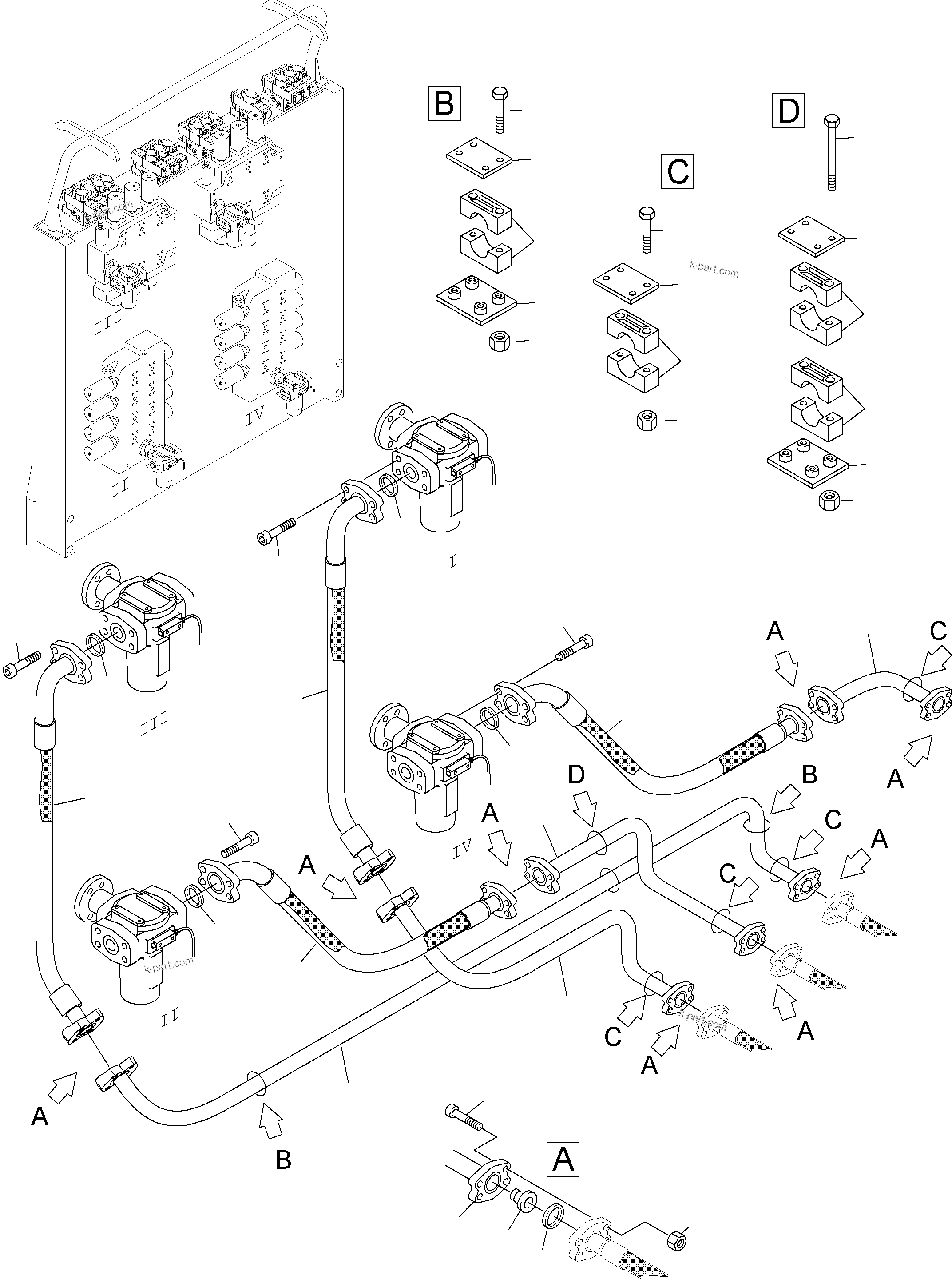 Komatsu parts book diagram for PC4000-6E S/N 08204: PRESSURE LINES - MAIN PUMPS - H.P.-FILTER