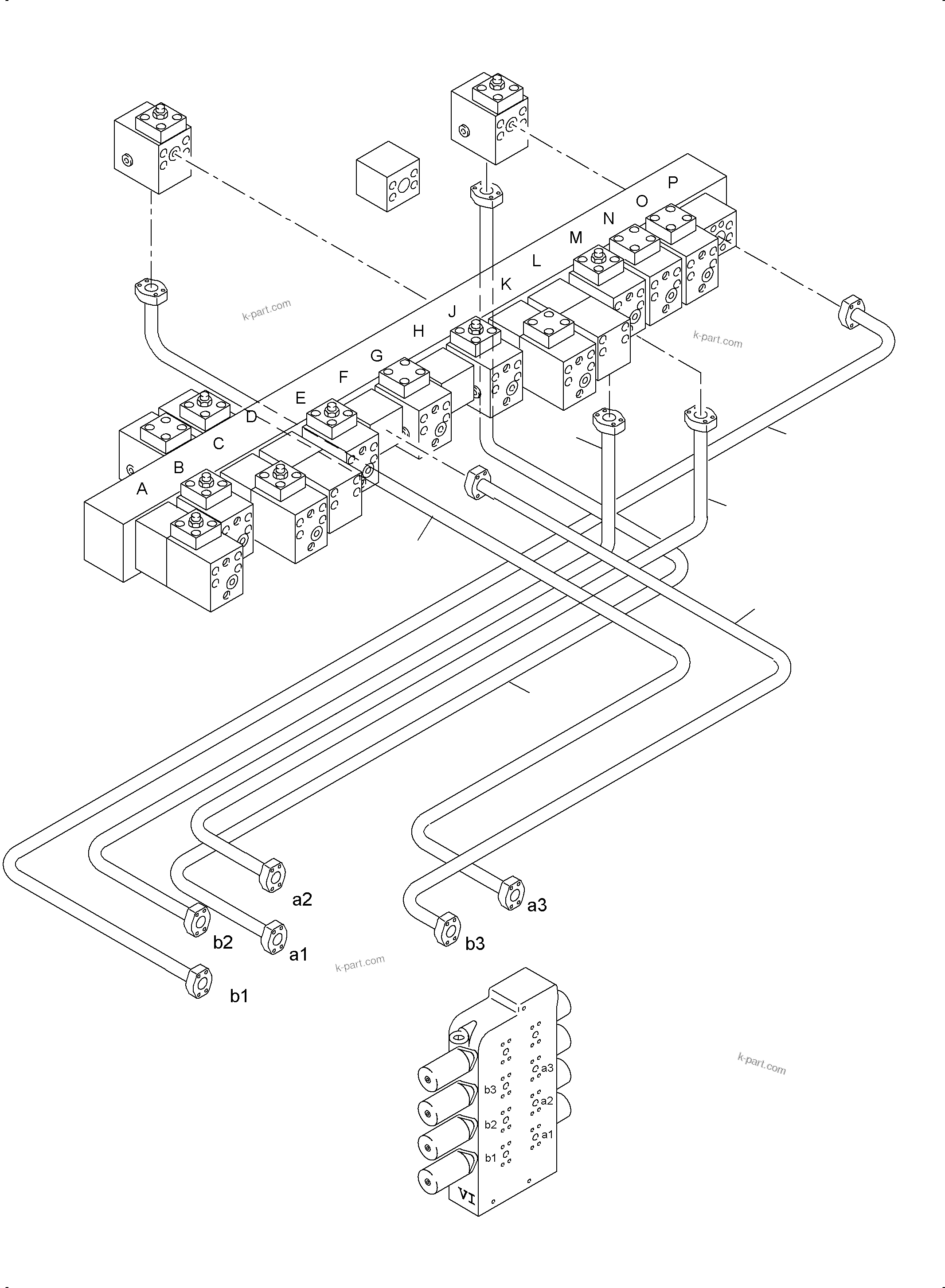 Komatsu parts book diagram for PC4000-6E S/N 08204: PRESSURE LINES CONTROL BLOCKS MAINFOLD