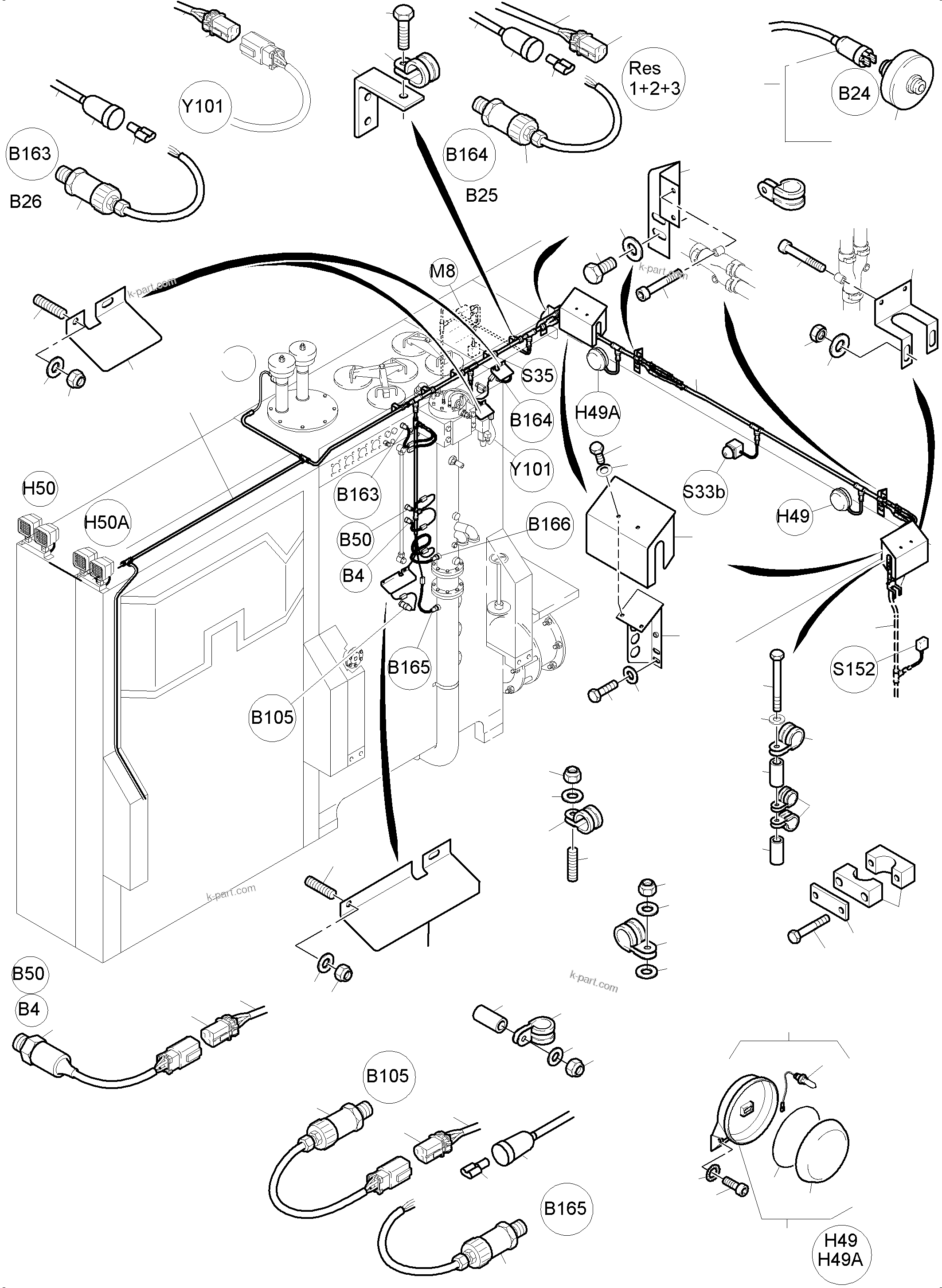 Komatsu parts book diagram for PC4000-6E S/N 08204: CABLES - OIL TANK AND SWITCH