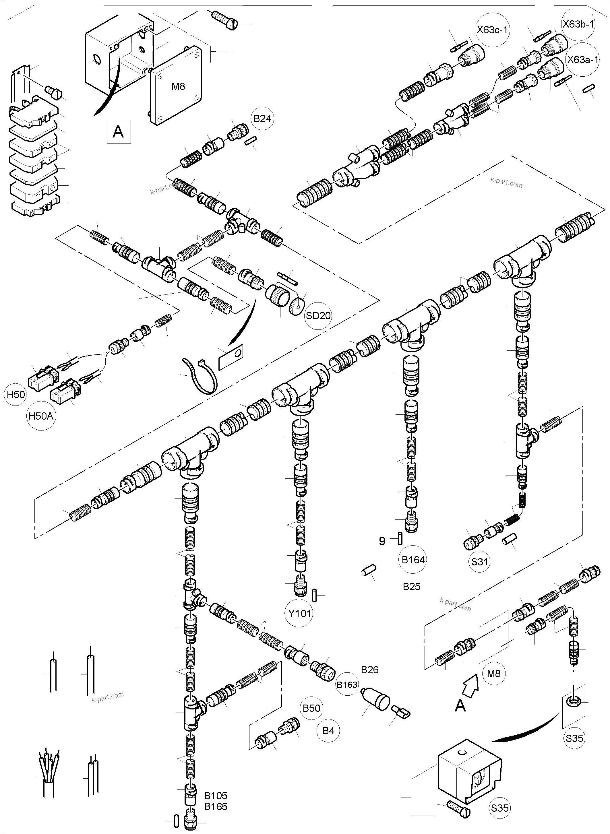 Komatsu parts book diagram for PC4000-6E S/N 08204: CABLES - OIL TANK AND SWITCH