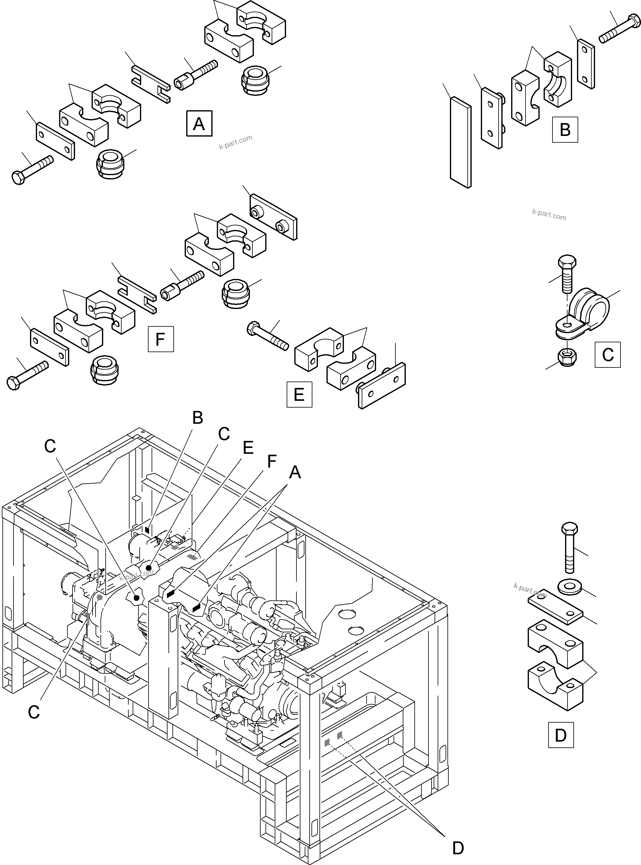 Komatsu parts book diagram for PC4000-6E S/N 08206: MOUNTING PARTS MACHINERY HOUSE