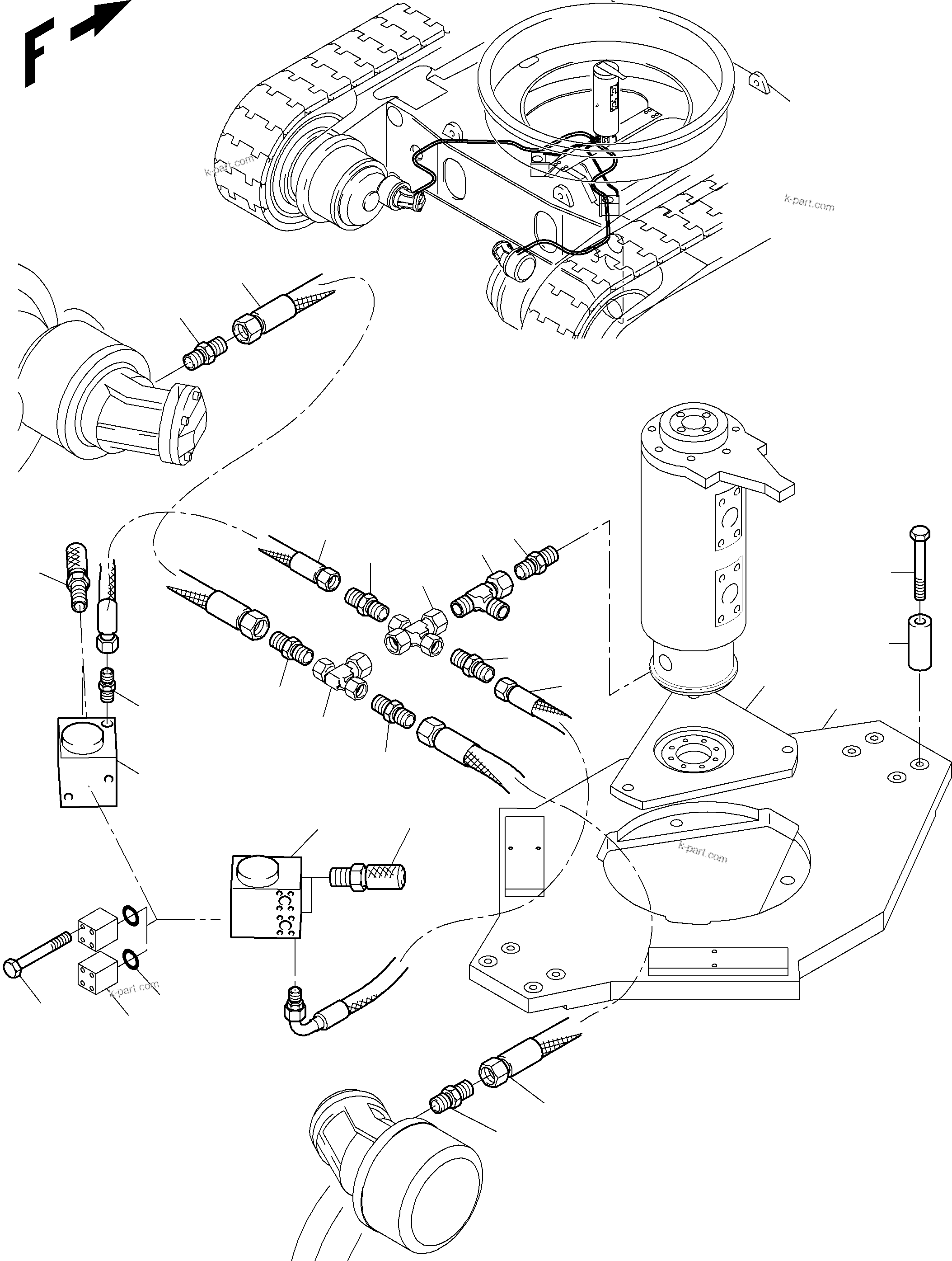 Komatsu parts book diagram for PC4000-6E S/N 08206: DRIVE MOTOR, BRAKE VALVE - LEAKAGE LINES