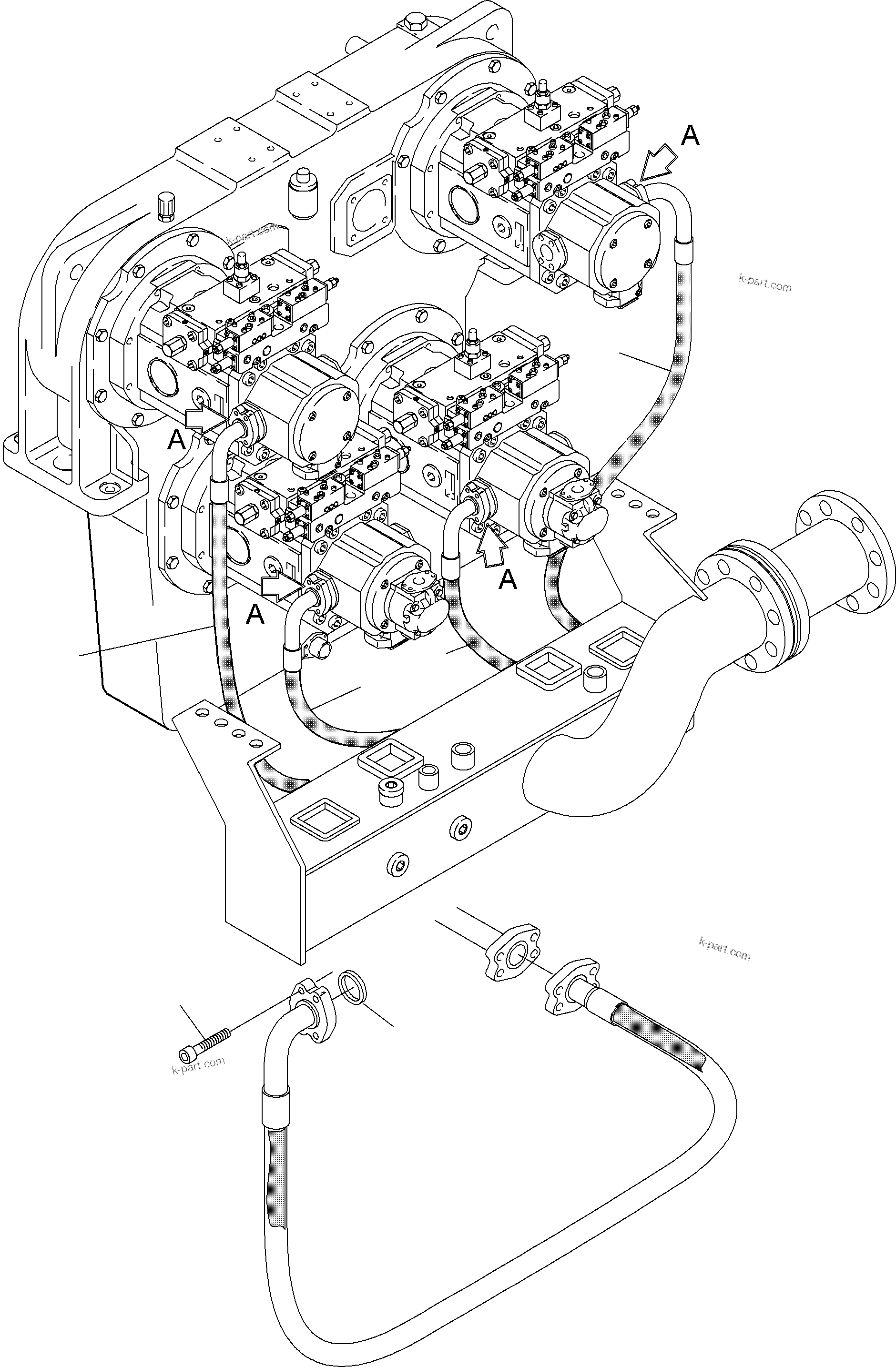 Komatsu parts book diagram for PC4000-6E S/N 08206: PRESSURE LINES - MAIN PUMPS - H.P.-FILTER