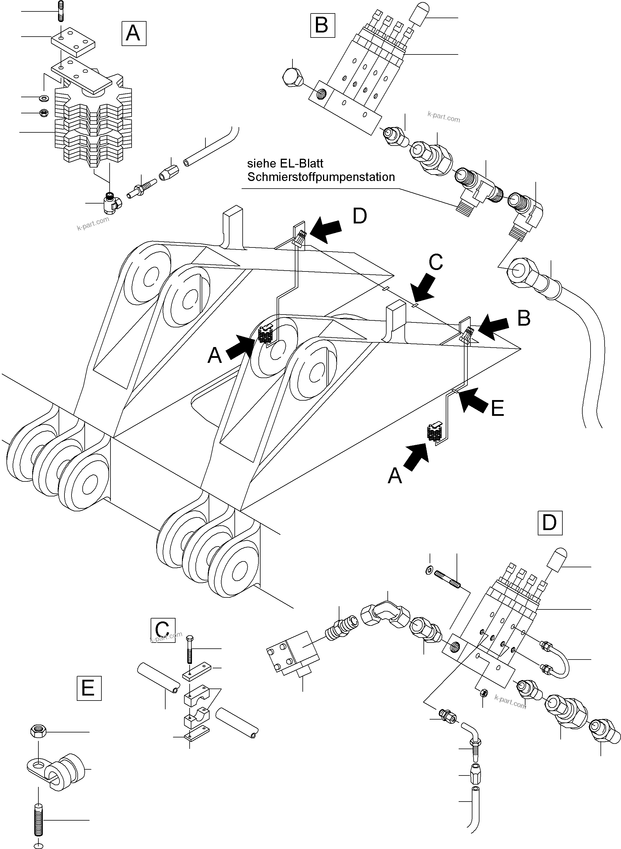 Komatsu parts book diagram for PC4000-6E S/N 08206: GEAR GREASING BY PINION