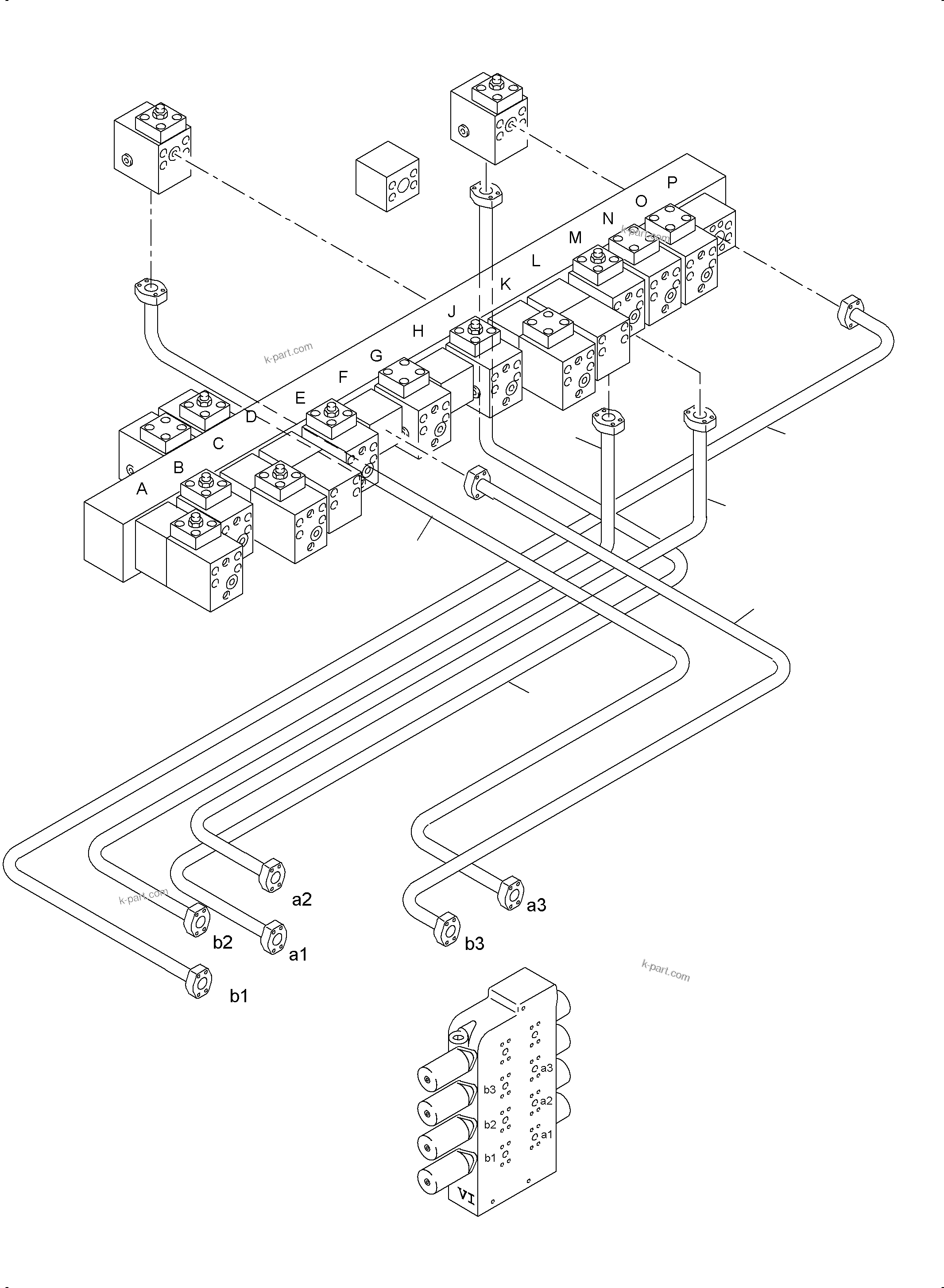 Komatsu parts book diagram for PC4000-6E S/N 08206: PRESSURE LINES CONTROL BLOCKS MAINFOLD