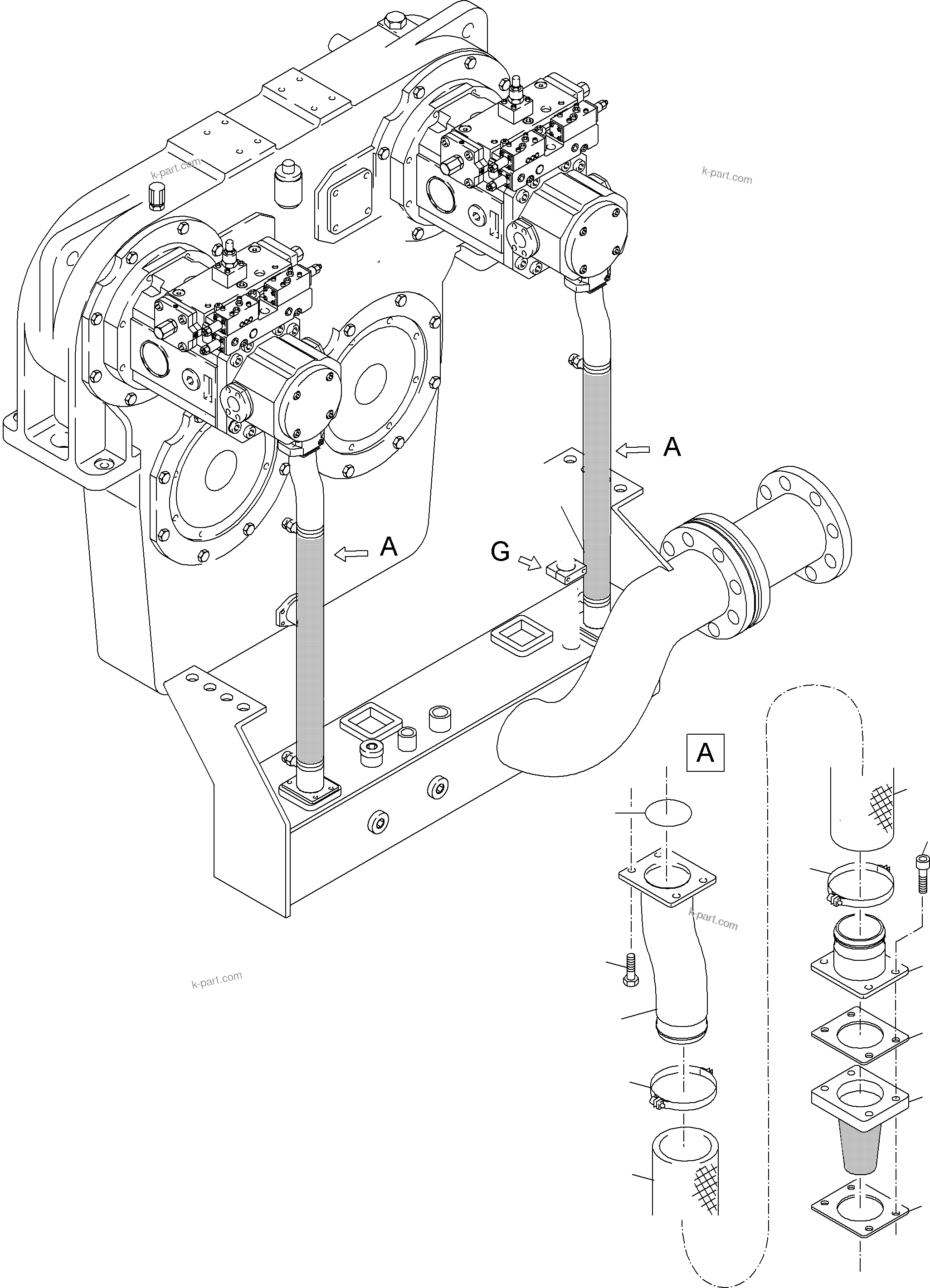 Komatsu parts book diagram for PC4000-6E S/N 08206: MAIN PUMPS SUCTION LINES