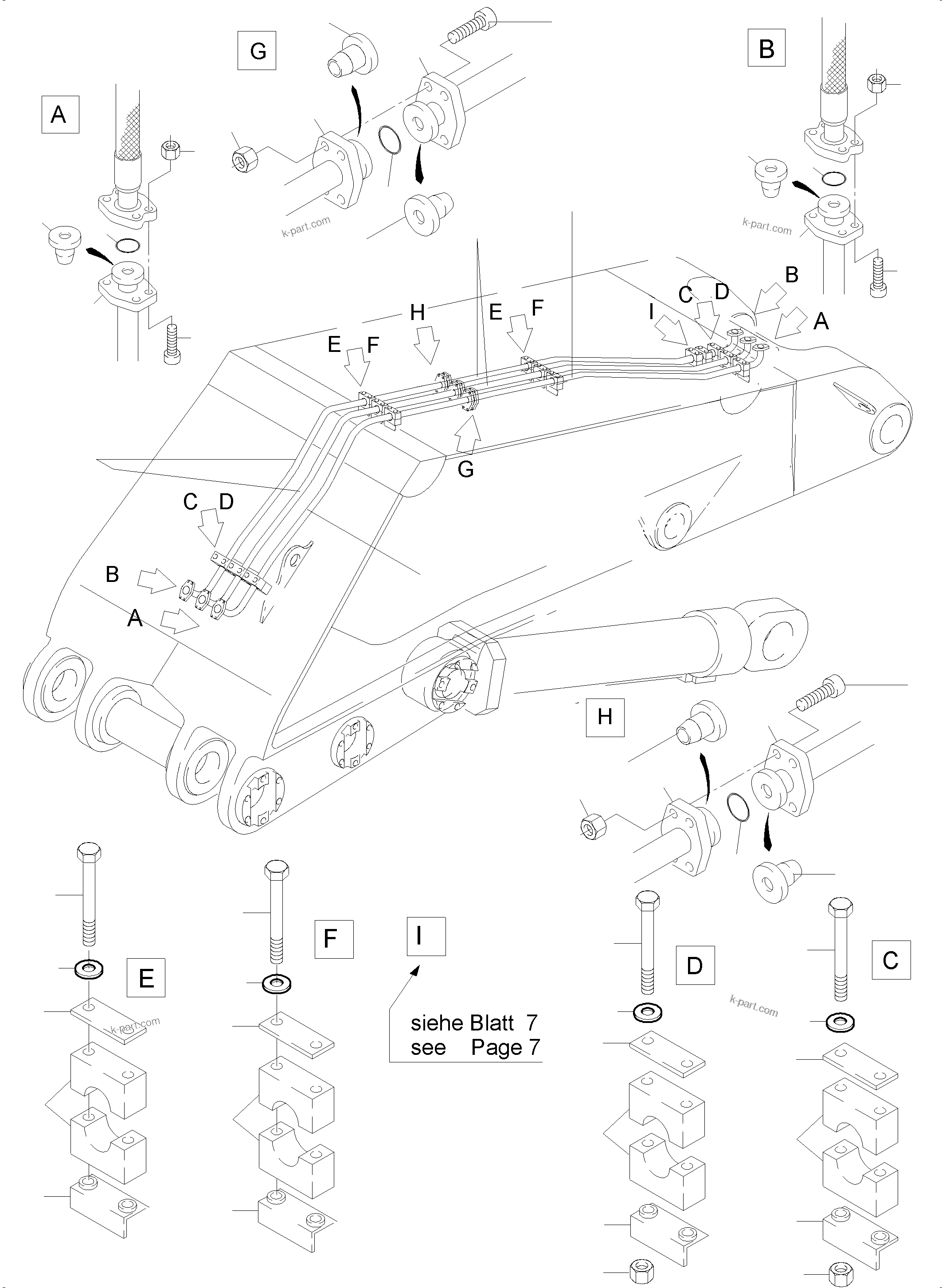 Komatsu parts book diagram for PC4000-6E S/N 08206: BULLCLAM BUCKET BOOM 7,15 M
