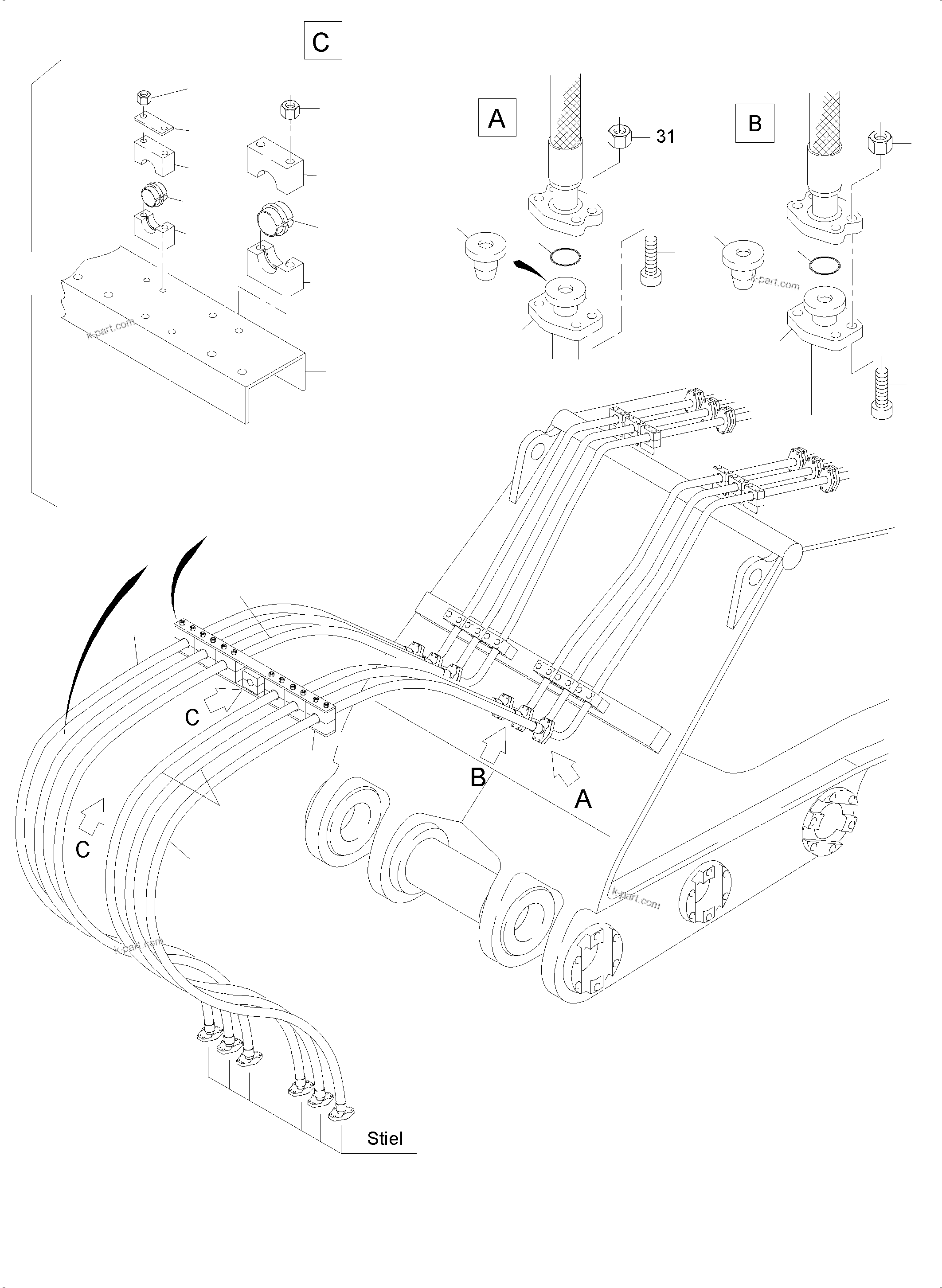 Komatsu parts book diagram for PC4000-6E S/N 08206: BULLCLAM BUCKET BOOM 7,15 M