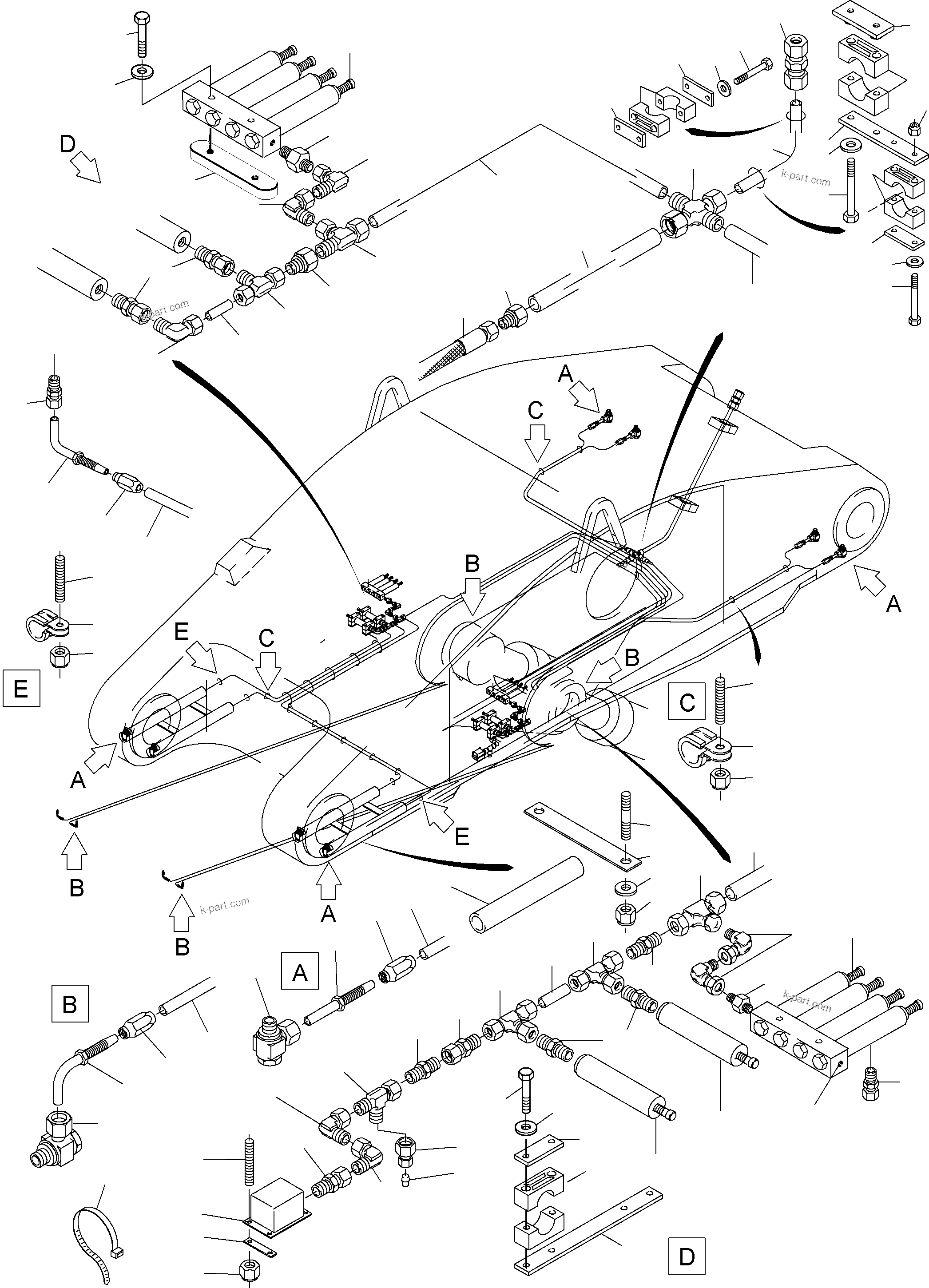 Komatsu parts book diagram for PC4000-6 S/N 08210: STICK 5.75 M - CENTRAL LUBRICATION