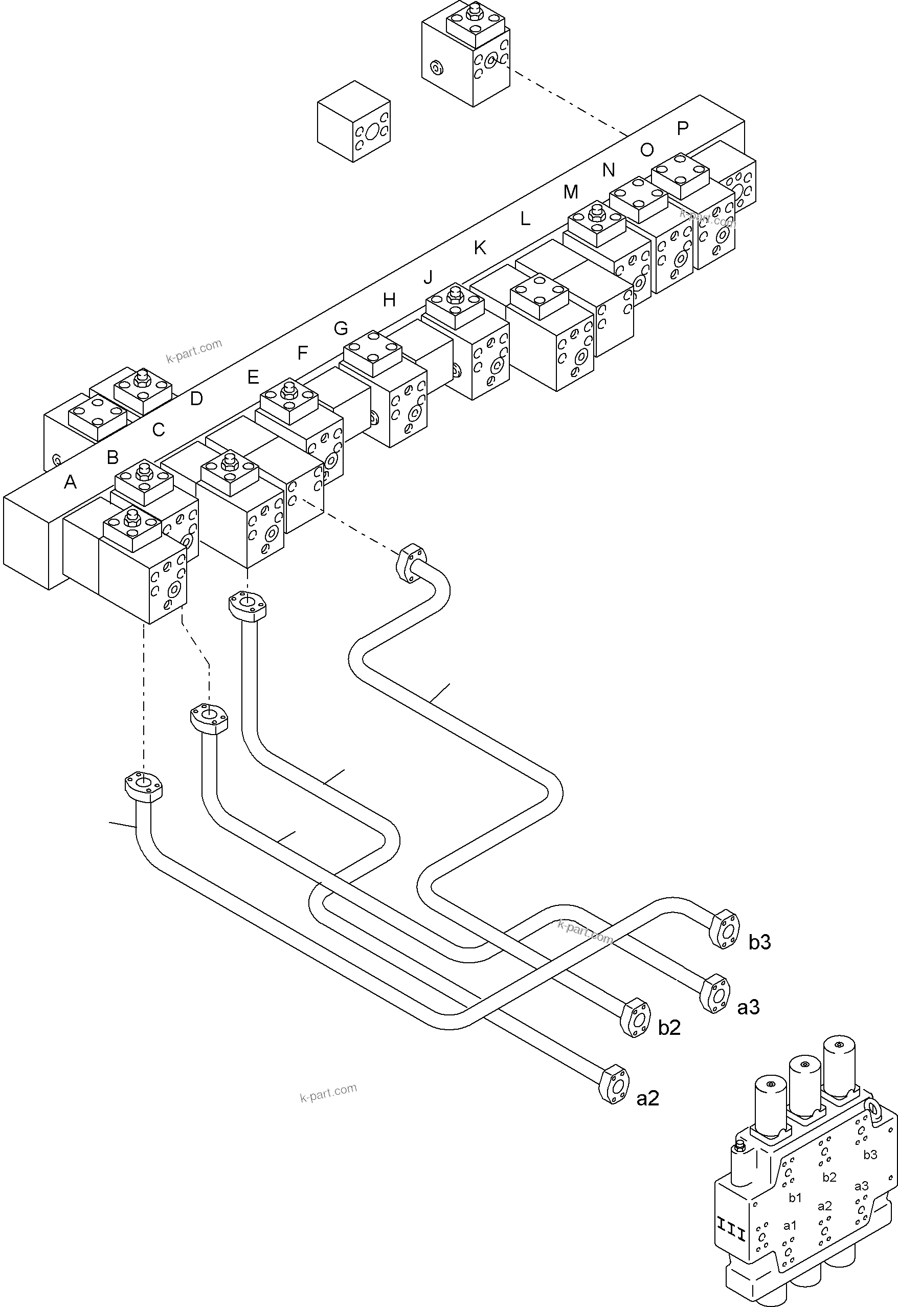 Komatsu parts book diagram for PC4000-6 S/N 08210: PRESSURE LINES CONTROL BLOCKS MAINFOLD