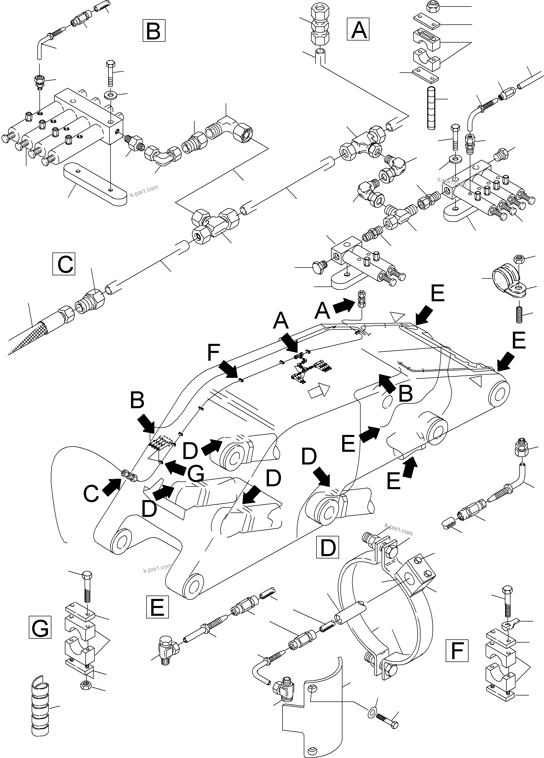 Komatsu parts book diagram for PC4000-6 S/N 08210: BOOM - CENTRAL LUBRICATION (BBE)