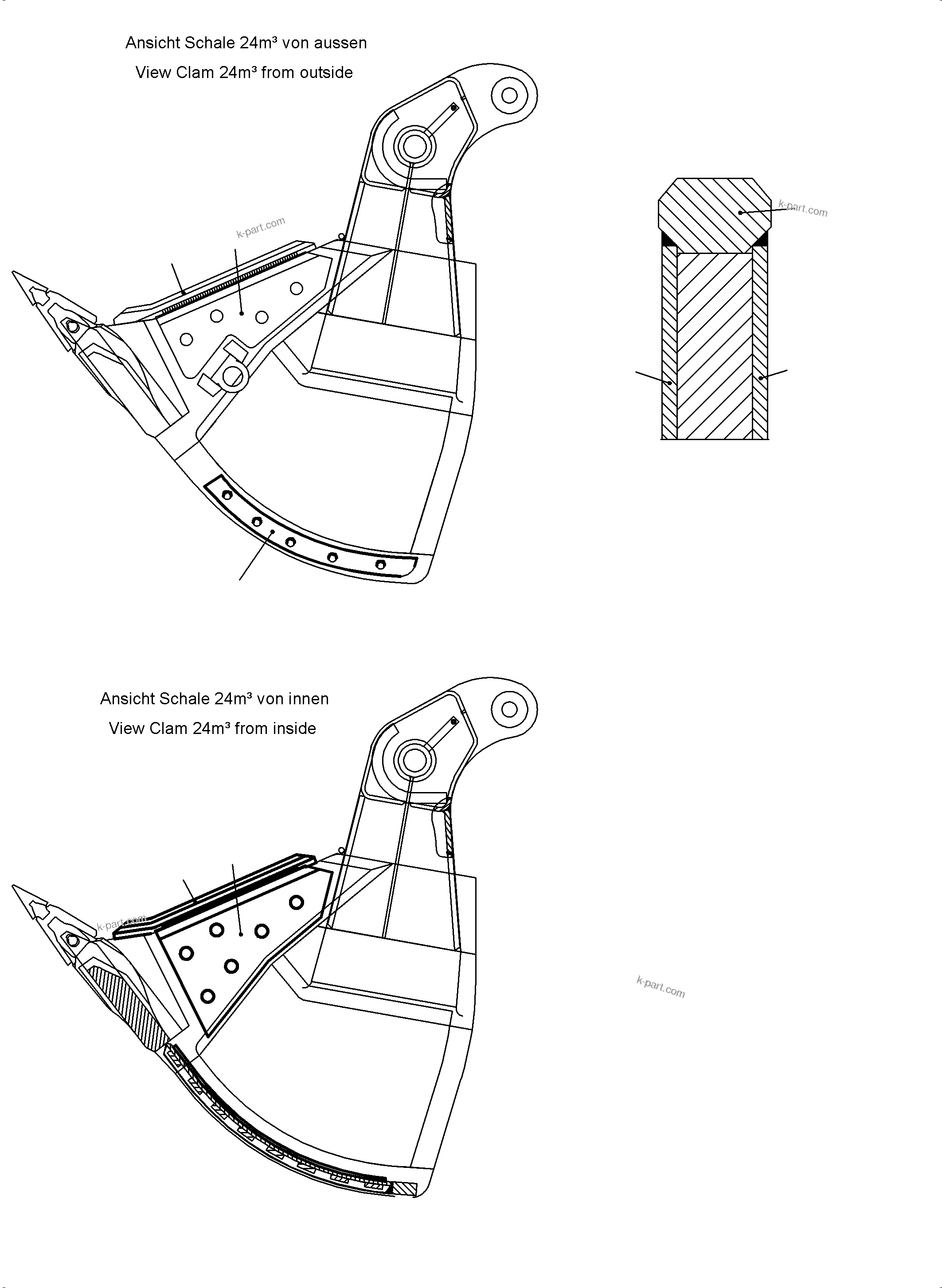 Komatsu parts book diagram for PC4000-6 S/N 08210: WEAR AND TEAR PARTS BUCKET CLAM 24.0 WP2