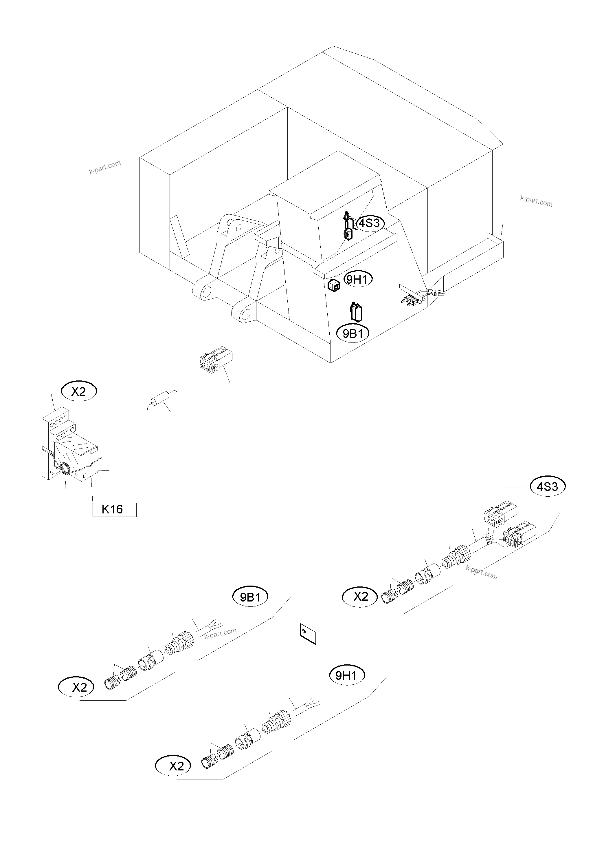 Komatsu parts book diagram for PC4000-6 S/N 08210: ELECTRIC PARTS - FUEL LOCK-UP VALVE X2-BOX