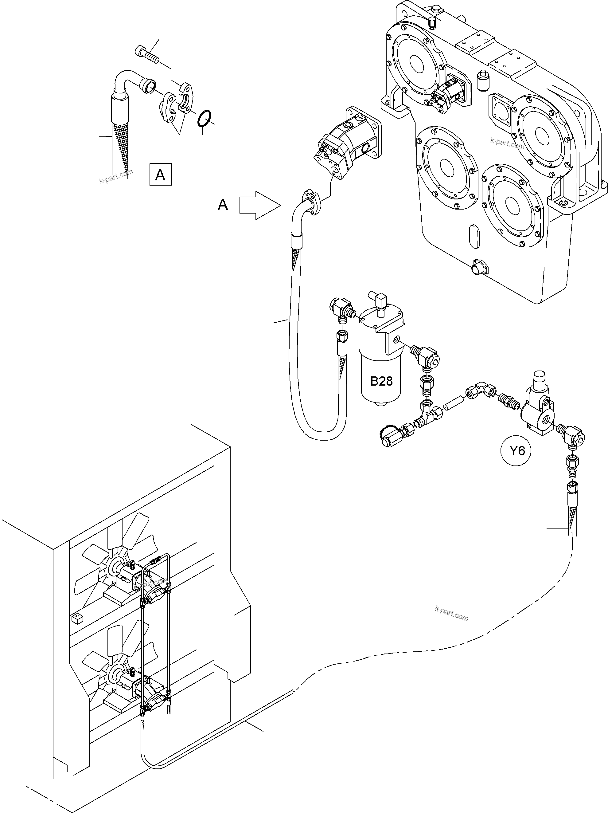 Komatsu parts book diagram for PC4000-6 S/N 08210: LINES - FAN MOTORS, FAN PUMP (OIL COOLER)