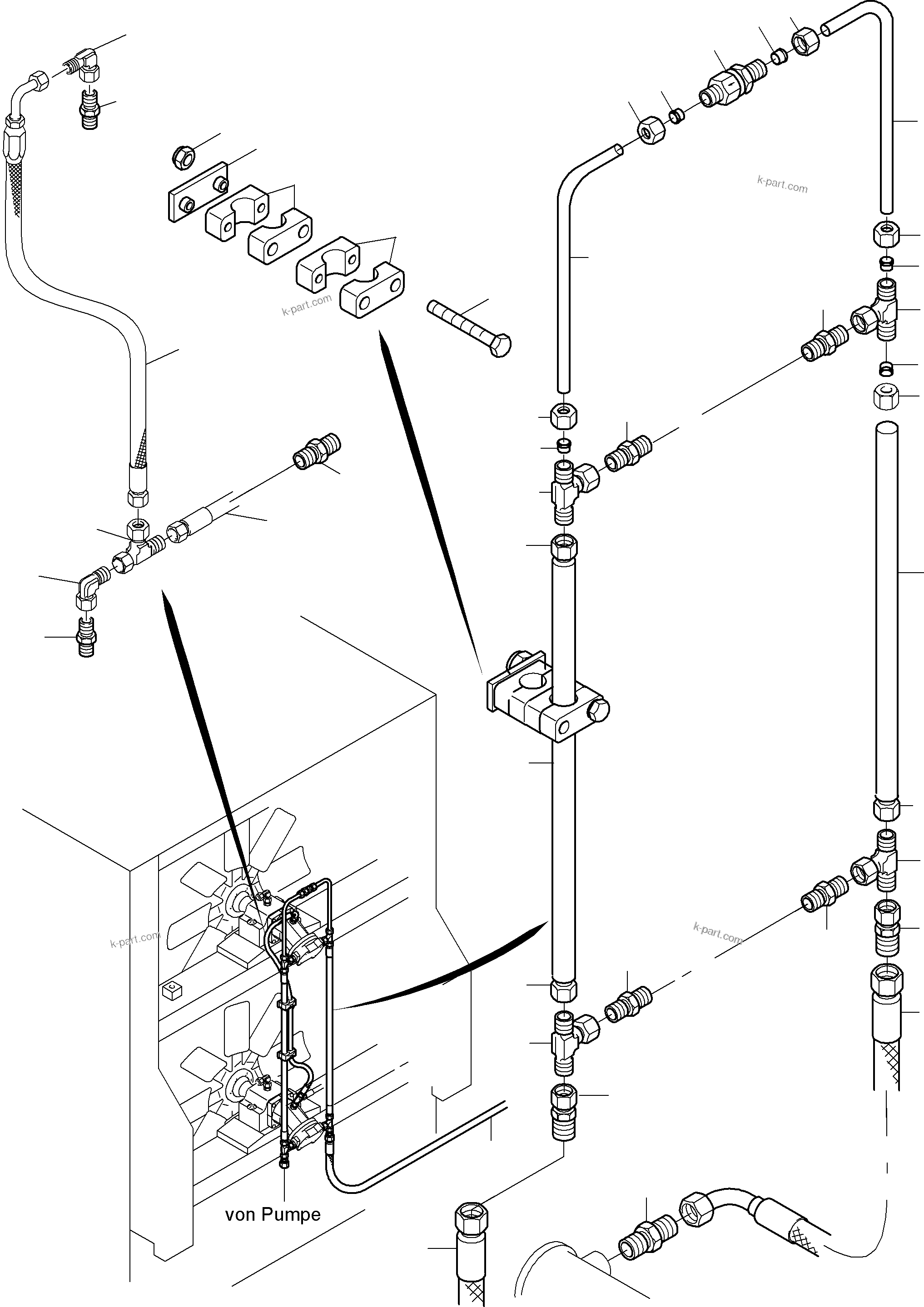 Komatsu parts book diagram for PC4000-6 S/N 08210: LINES - FAN MOTORS, FAN PUMP (OIL COOLER)