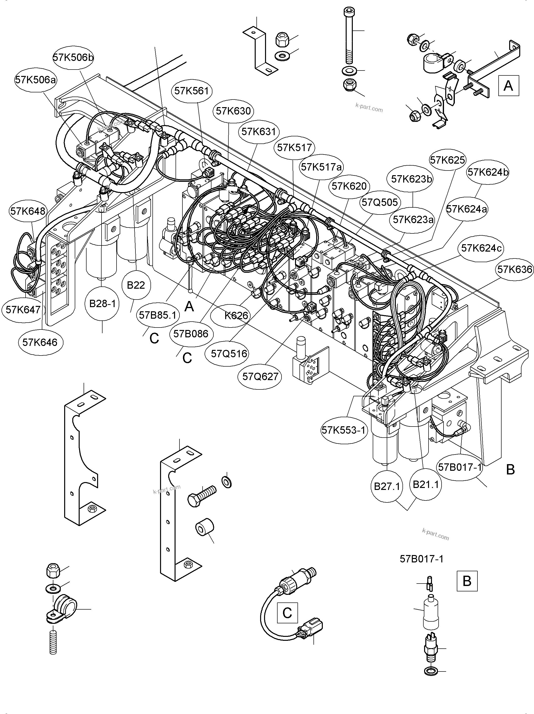 Komatsu parts book diagram for PC4000-6 S/N 08210: CABLES - CONTROL- AND FILTER PLATE