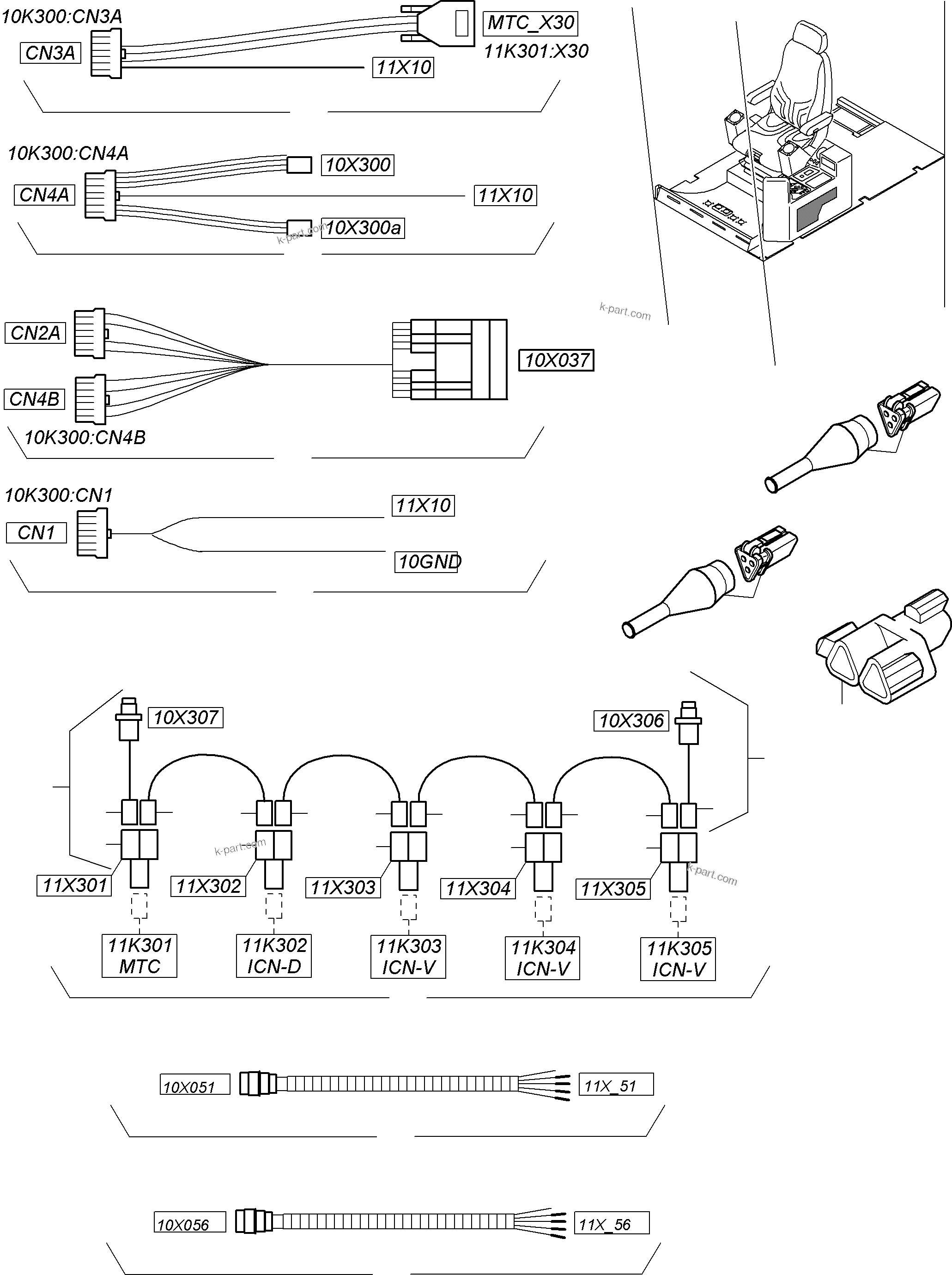 Komatsu parts book diagram for PC4000-6 S/N 08210: CABLE CONTROLLER - CAB SUPPORT