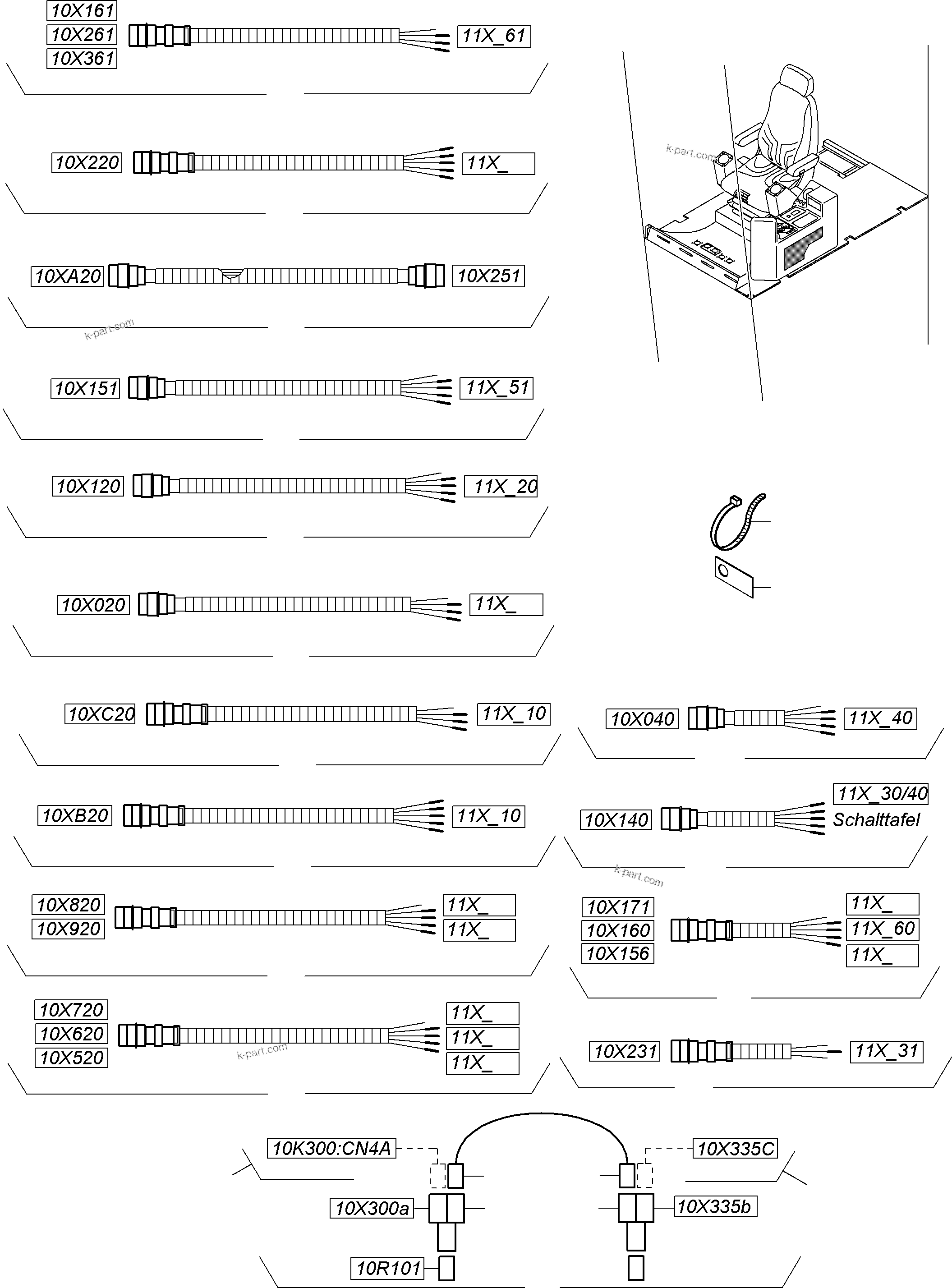 Komatsu parts book diagram for PC4000-6 S/N 08210: CABLE CONTROLLER - CAB SUPPORT