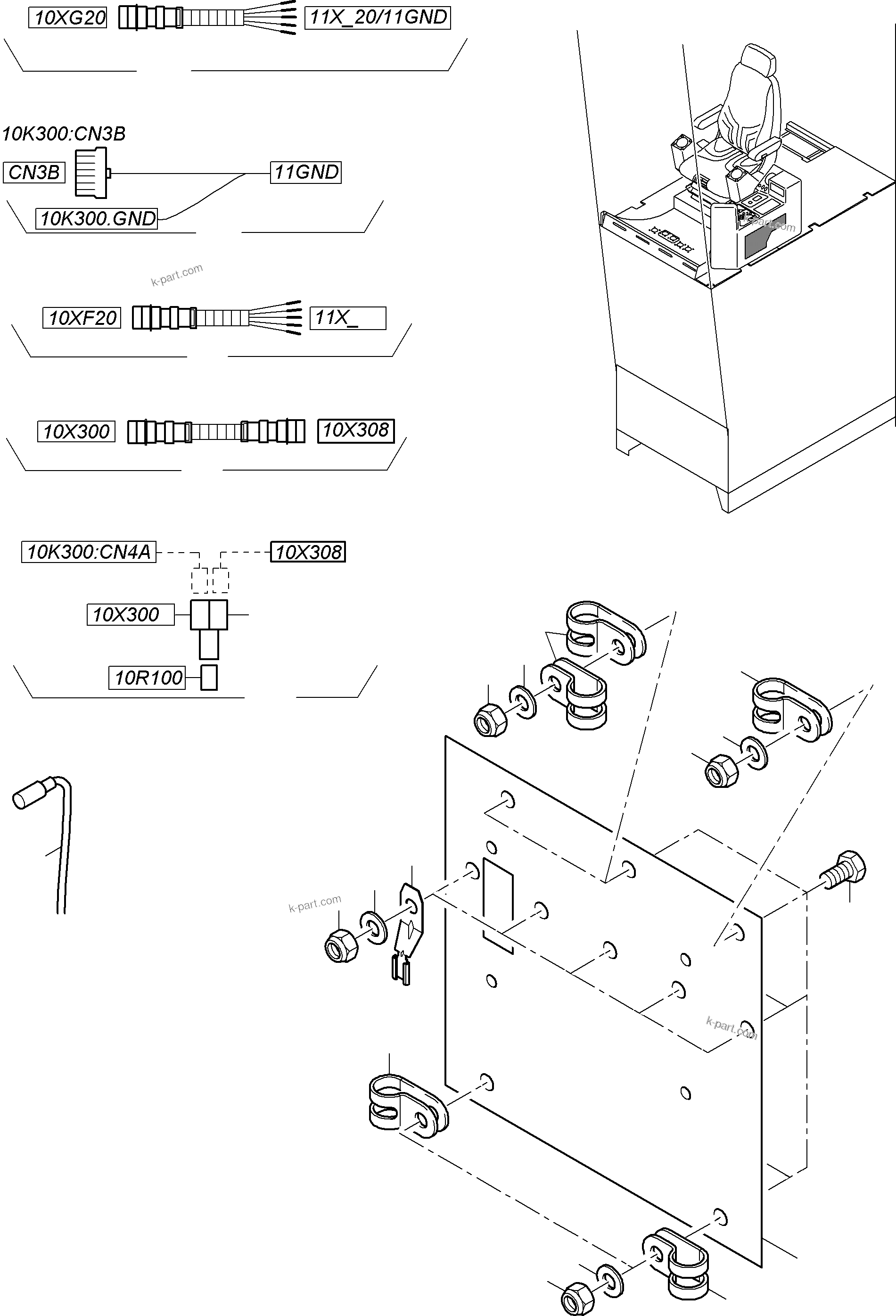Komatsu parts book diagram for PC4000-6 S/N 08210: CABLE CONTROLLER - CAB SUPPORT