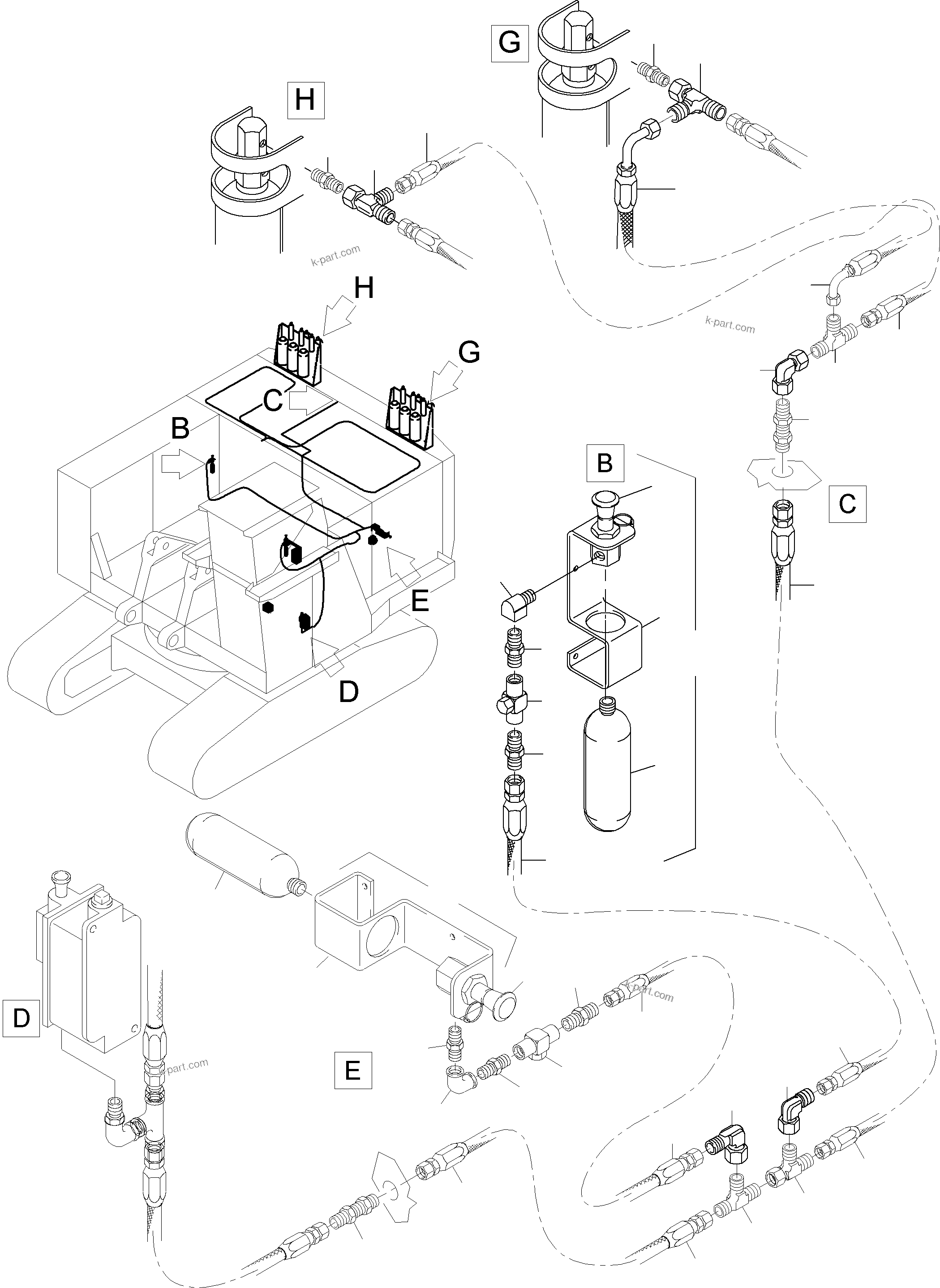 Komatsu parts book diagram for PC4000-6 S/N 08237: ACTUATING SYSTEM, HANDOPERATED