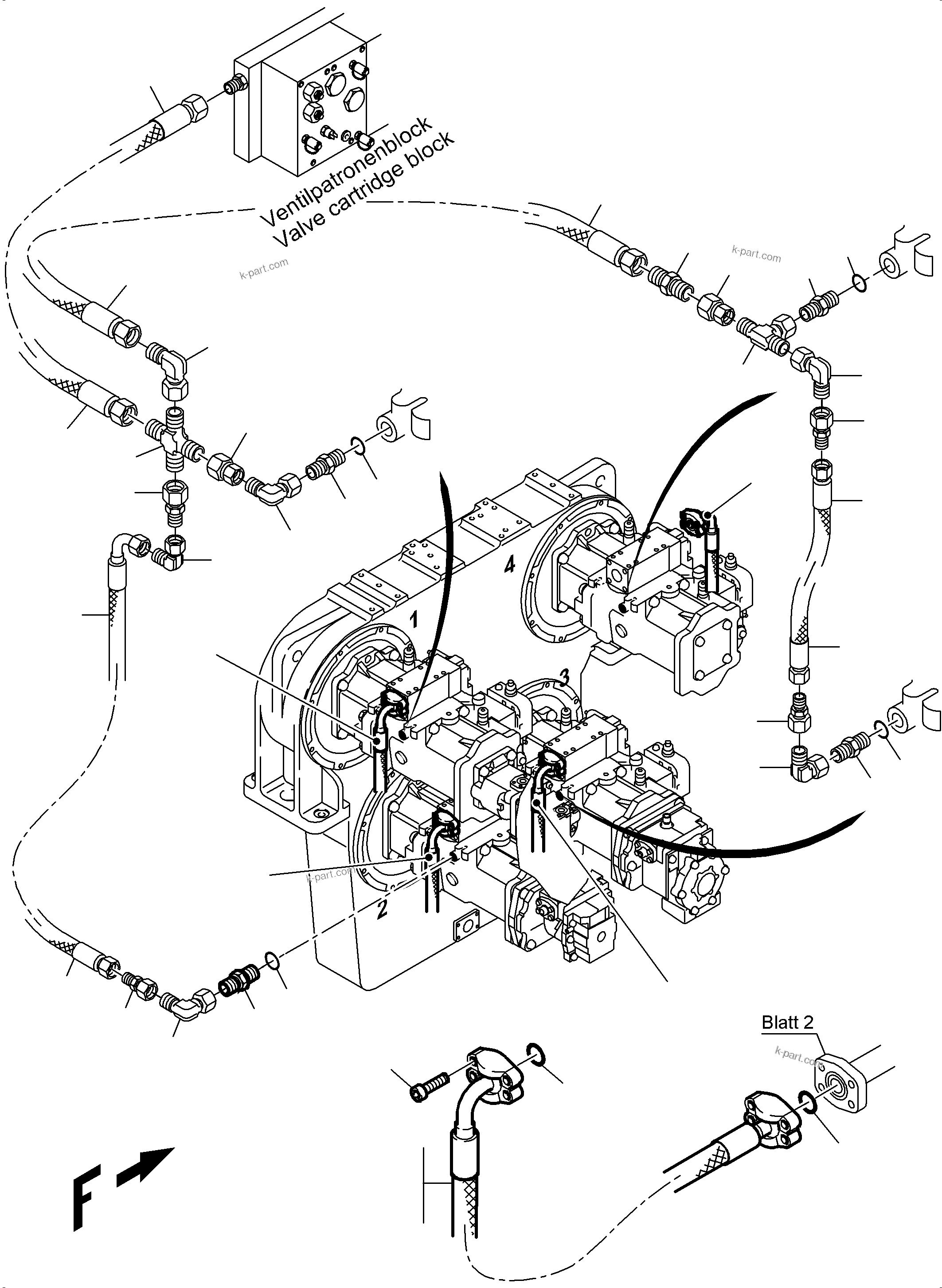 Komatsu parts book diagram for PC4000-6 S/N 08237: PRESSURE LINES - MAIN PUMPS