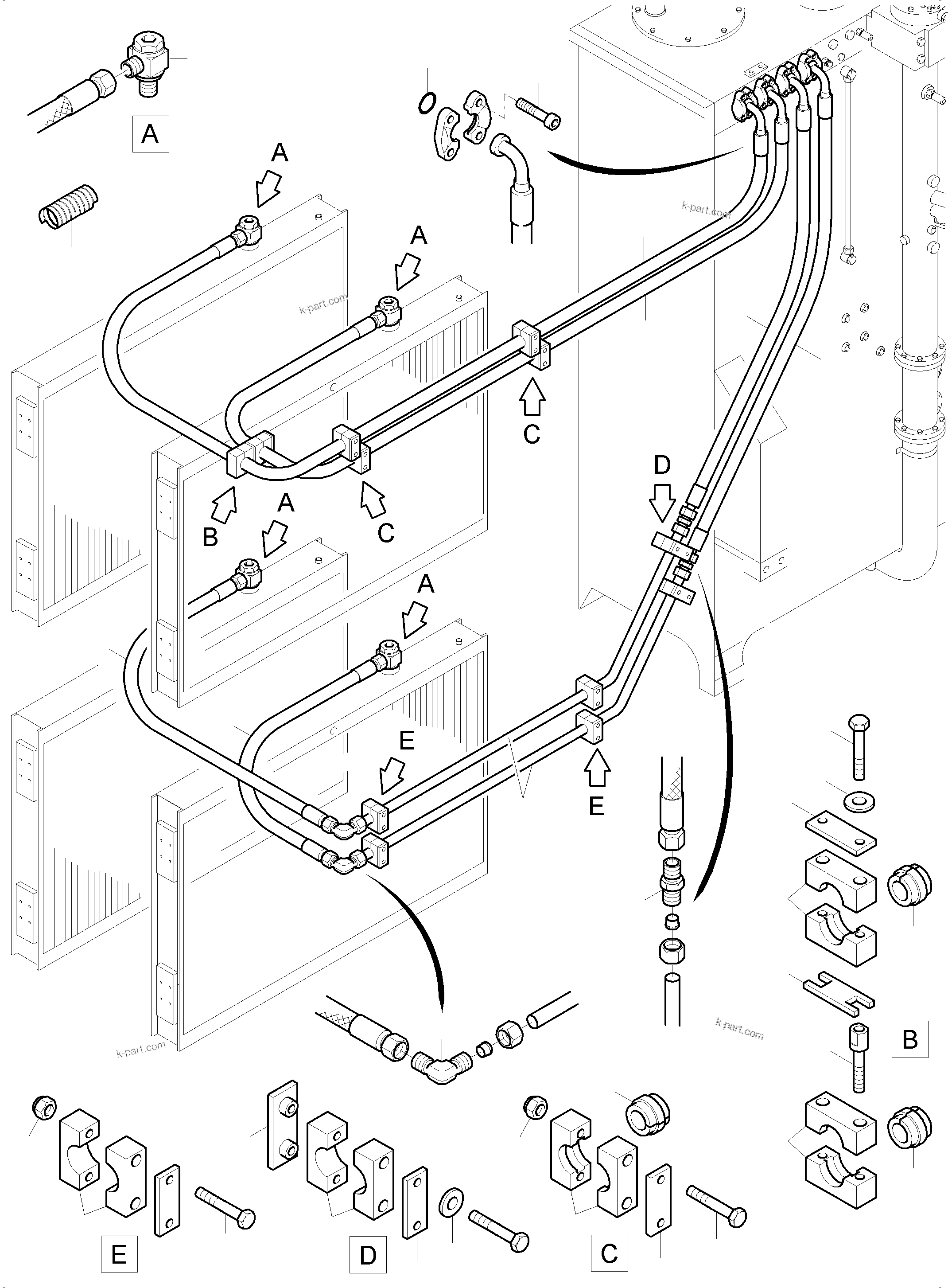 Komatsu parts book diagram for PC4000-6 S/N 08237: OIL COOLER - HOSE ASSY.
