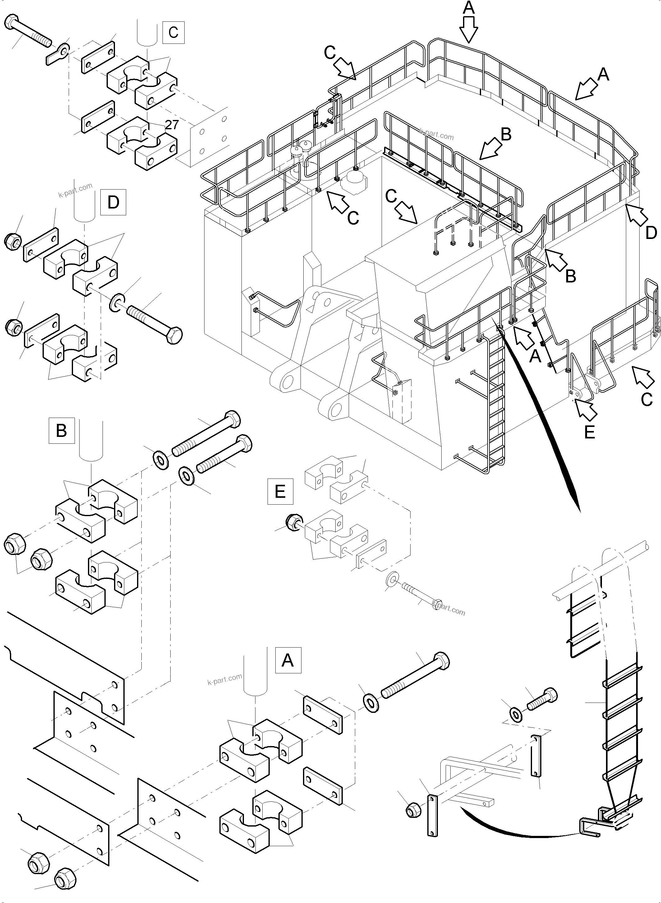 Komatsu parts book diagram for PC4000-6 S/N 08237: RAILS AND PLATFORMS