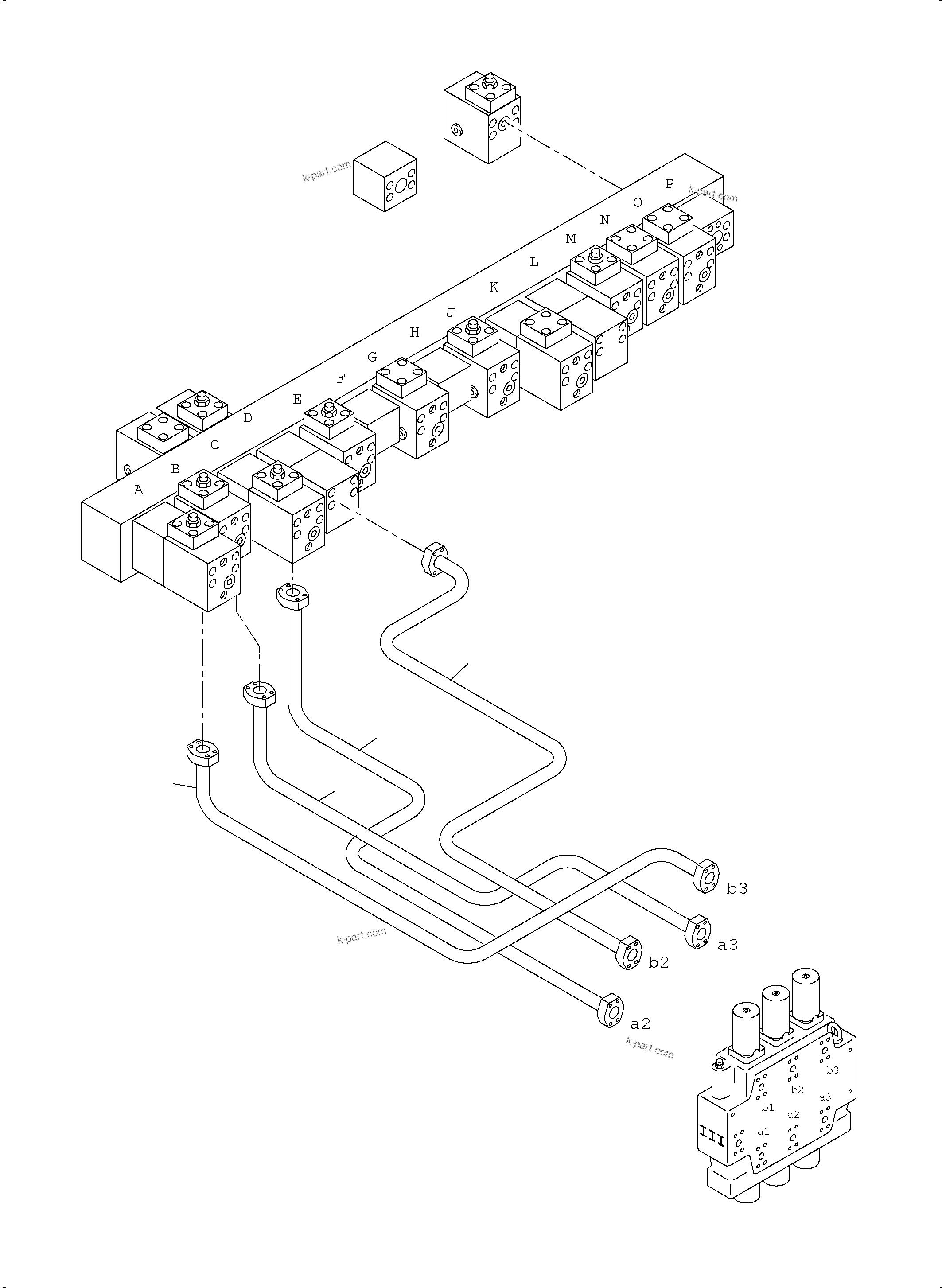 Komatsu parts book diagram for PC4000-6 S/N 08237: PRESSURE LINES CONTROL BLOCKS MAINFOLD