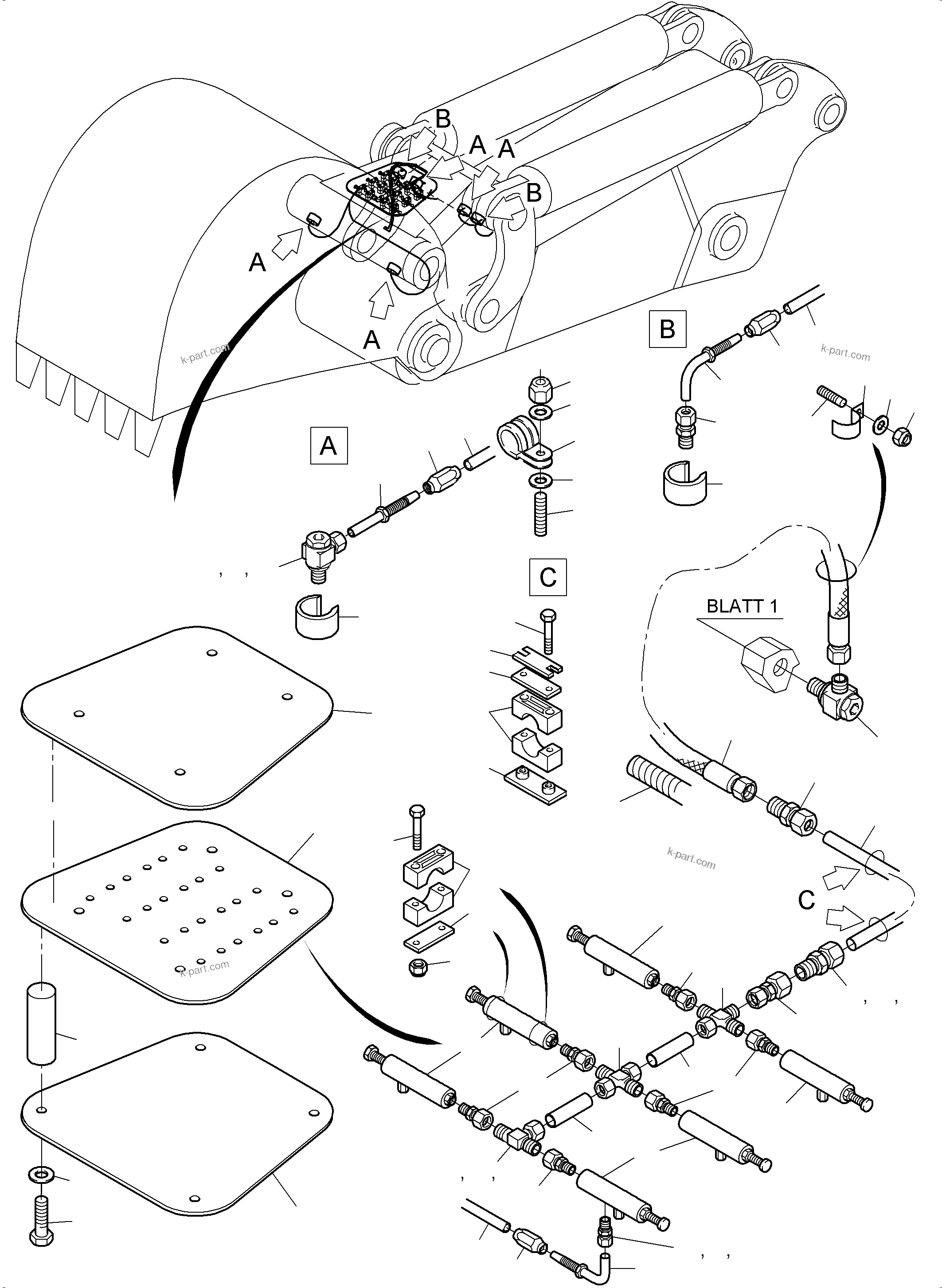 Komatsu parts book diagram for PC4000-6 S/N 08239: STICK - LUBRICATION 4,5 M