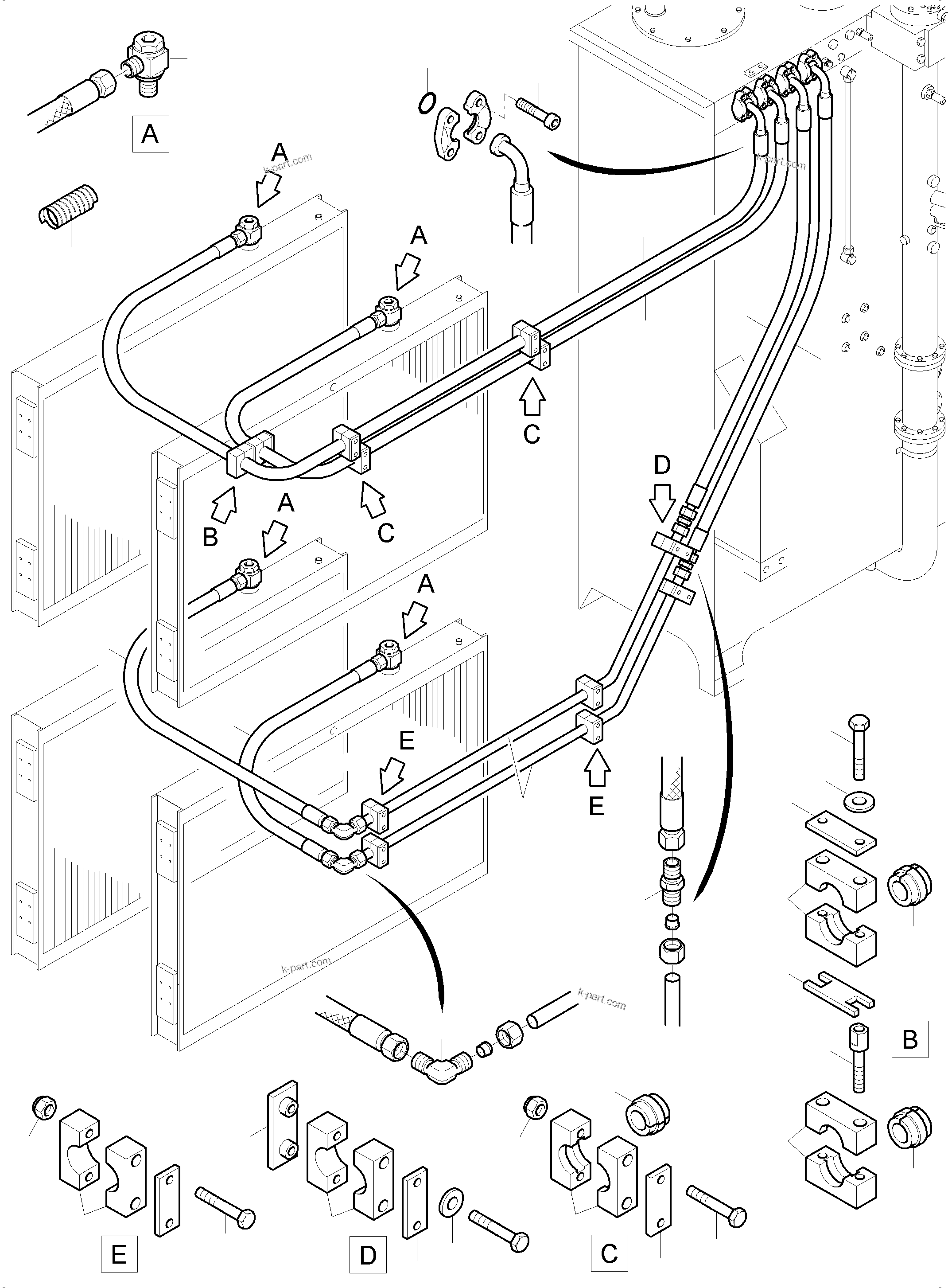 Komatsu parts book diagram for PC4000-6 S/N 08239: OIL COOLER - HOSE ASSY.