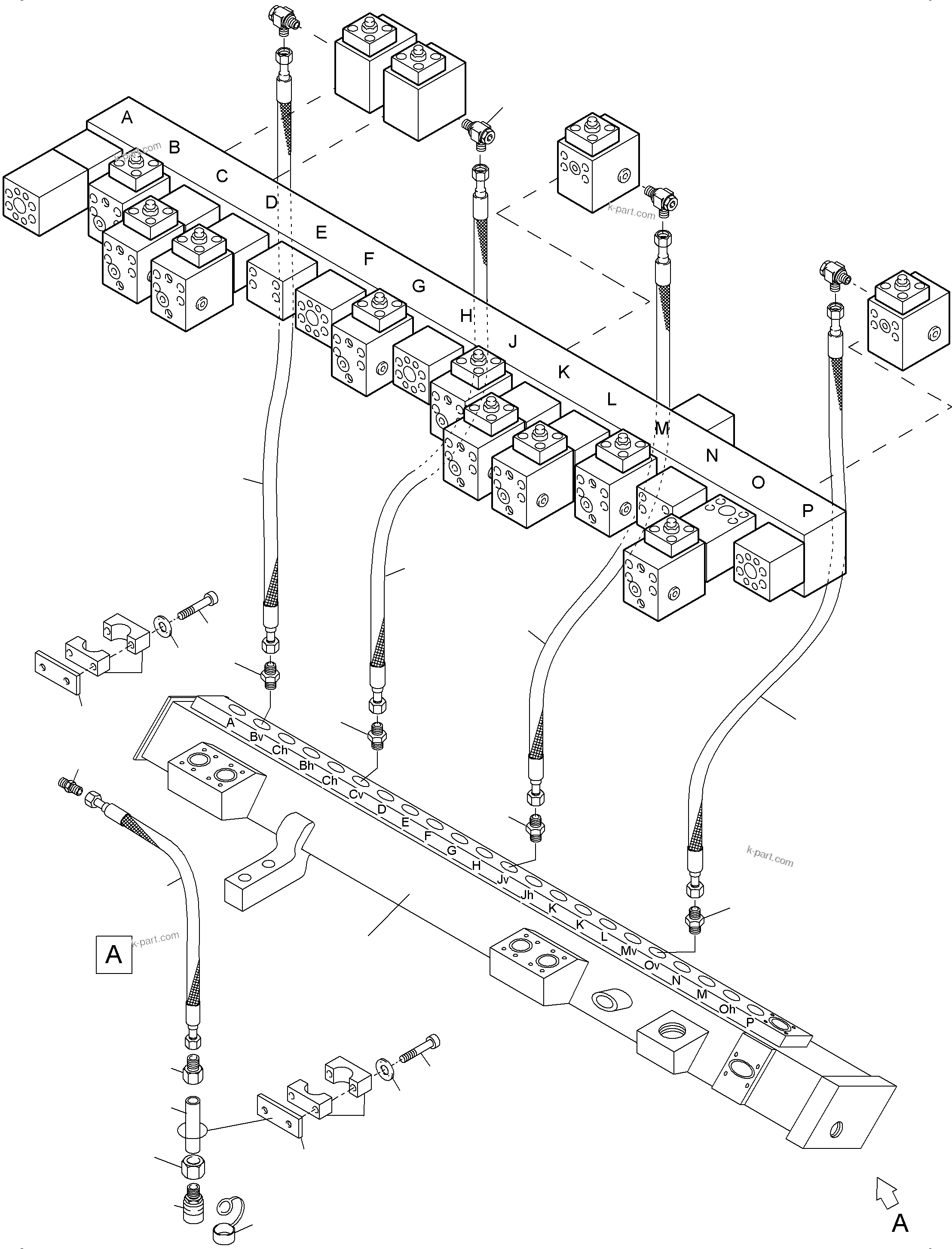 Komatsu parts book diagram for PC4000-6 S/N 08239: RETURN LINES - MANIFOLD (BH)