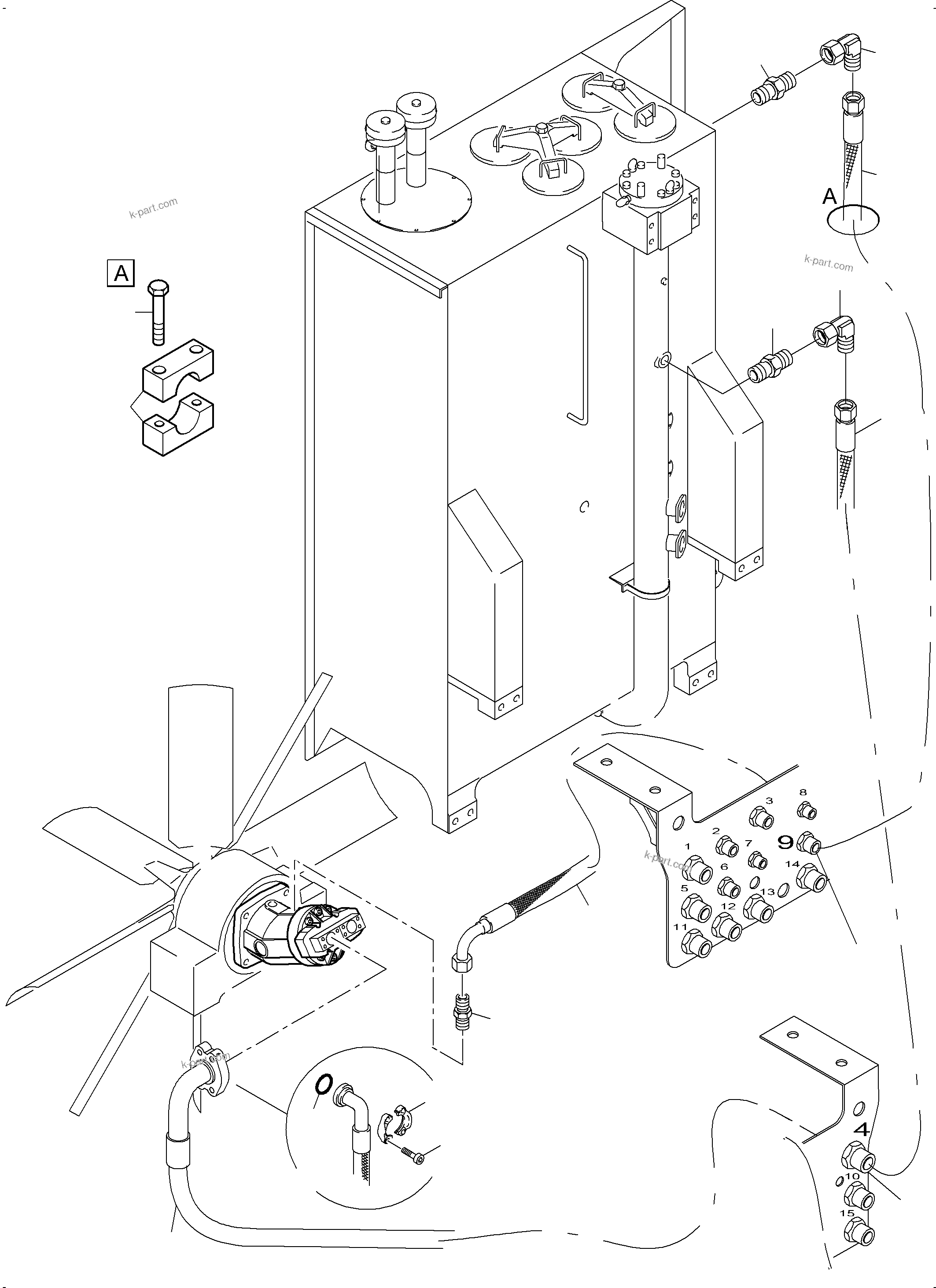 Komatsu parts book diagram for PC4000-6 S/N 08239: LINES - FAN MOTORS, FAN PUMP (RADIATOR)