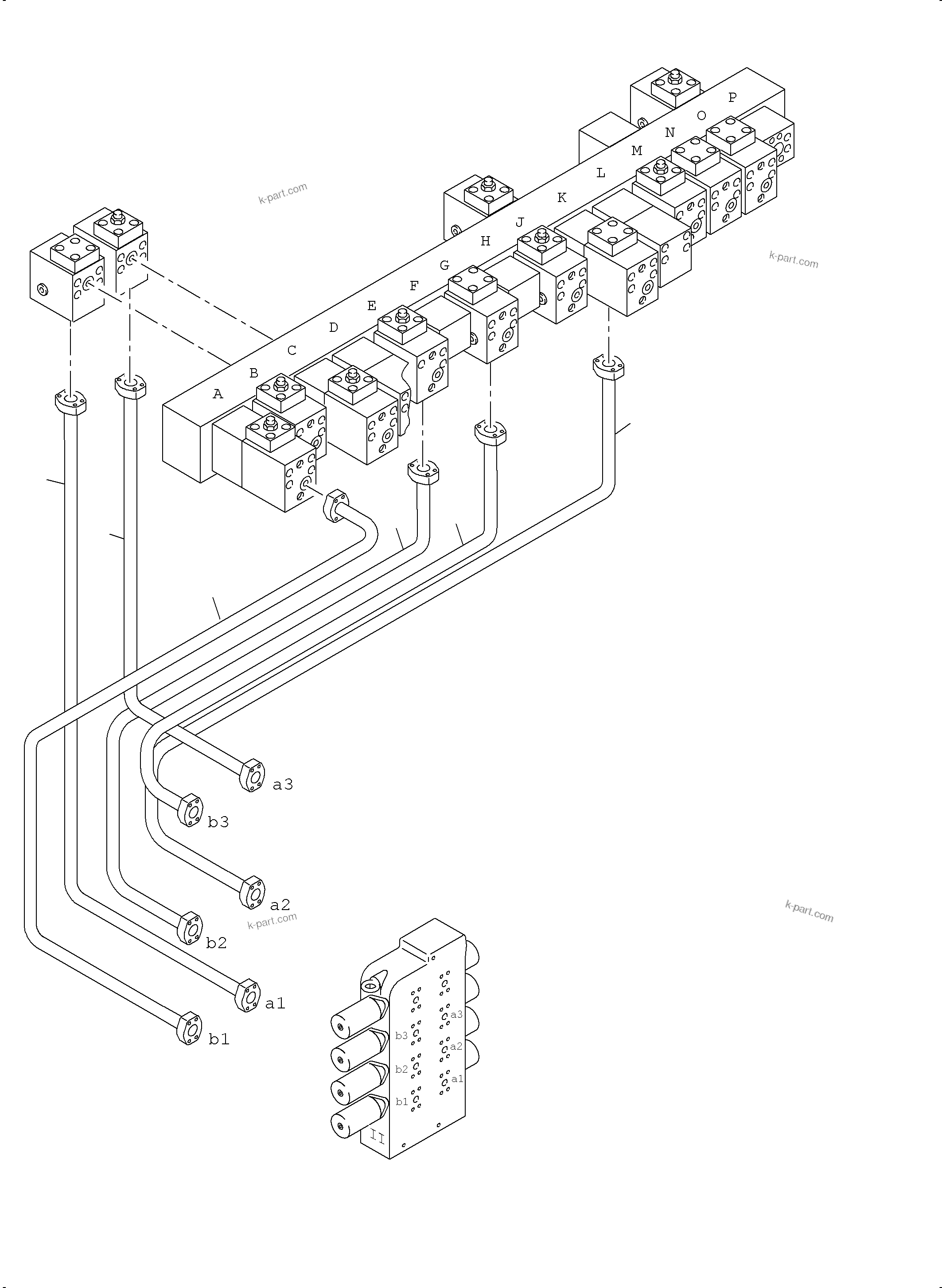 Komatsu parts book diagram for PC4000-6 S/N 08239: PRESSURE LINES CONTROL BLOCKS MAINFOLD