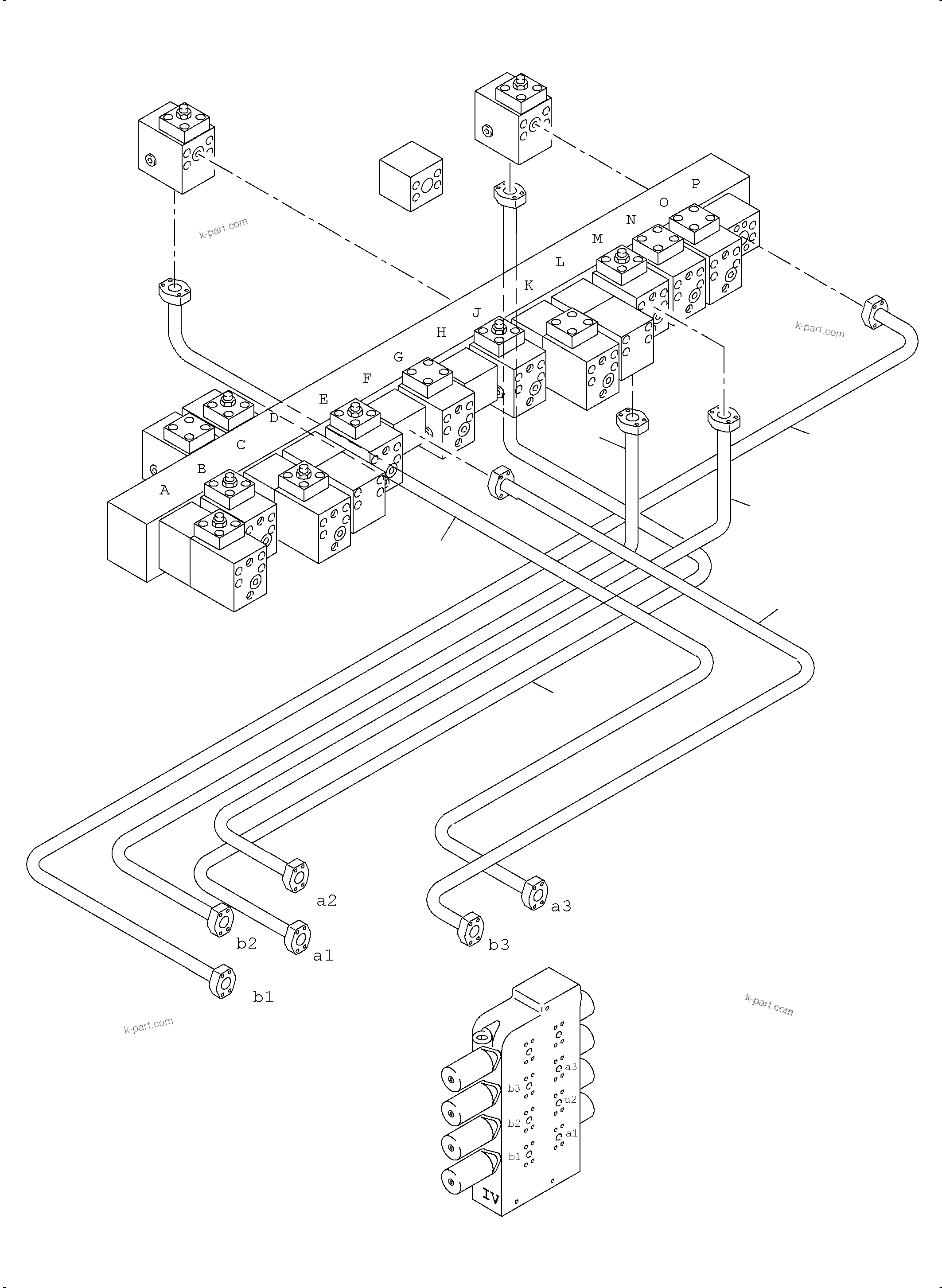 Komatsu parts book diagram for PC4000-6 S/N 08239: PRESSURE LINES CONTROL BLOCKS MAINFOLD
