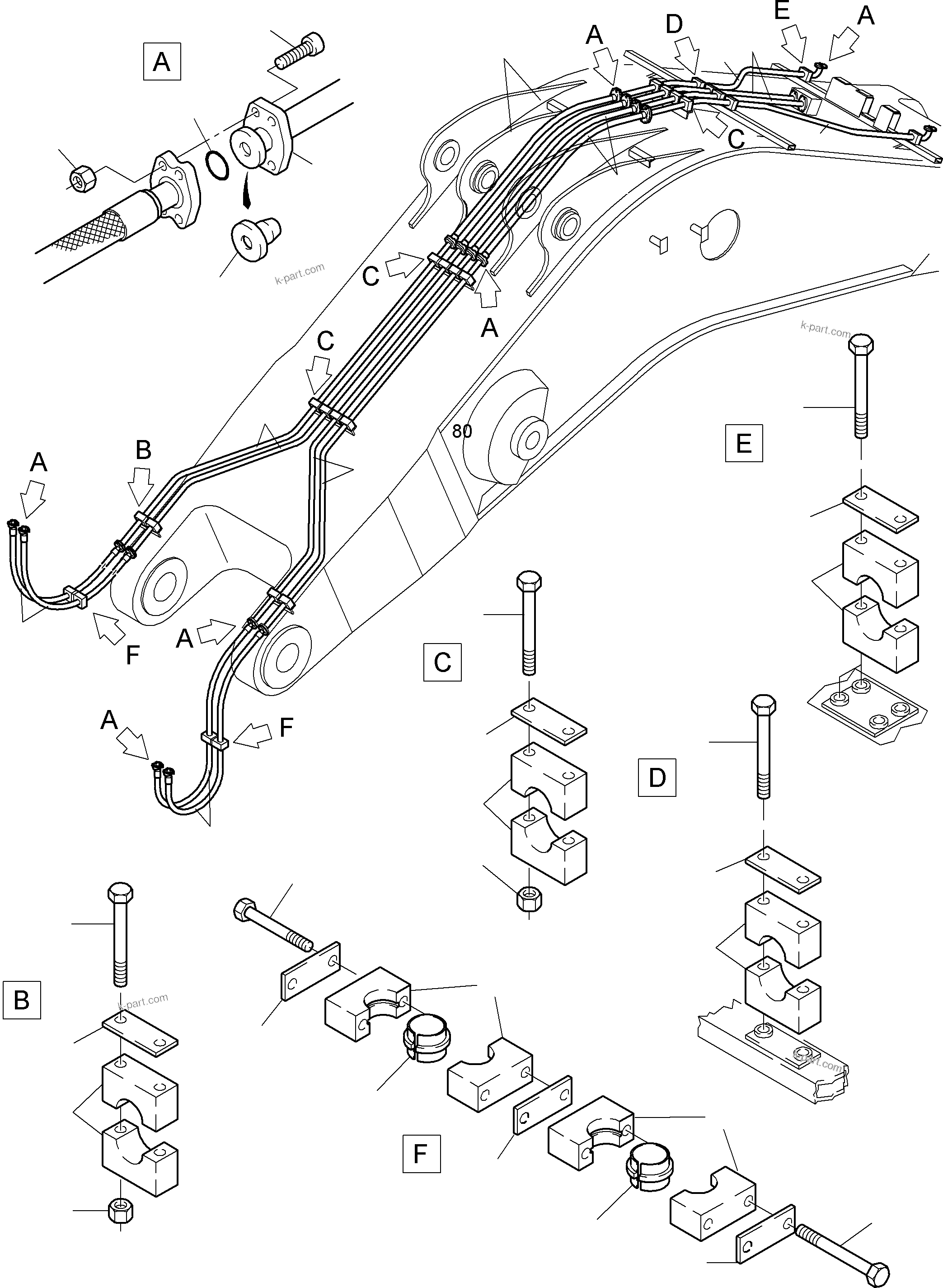 Komatsu parts book diagram for PC4000-6 S/N 08239: BOOM BACKHOE EQUIPMENT 9,75 M