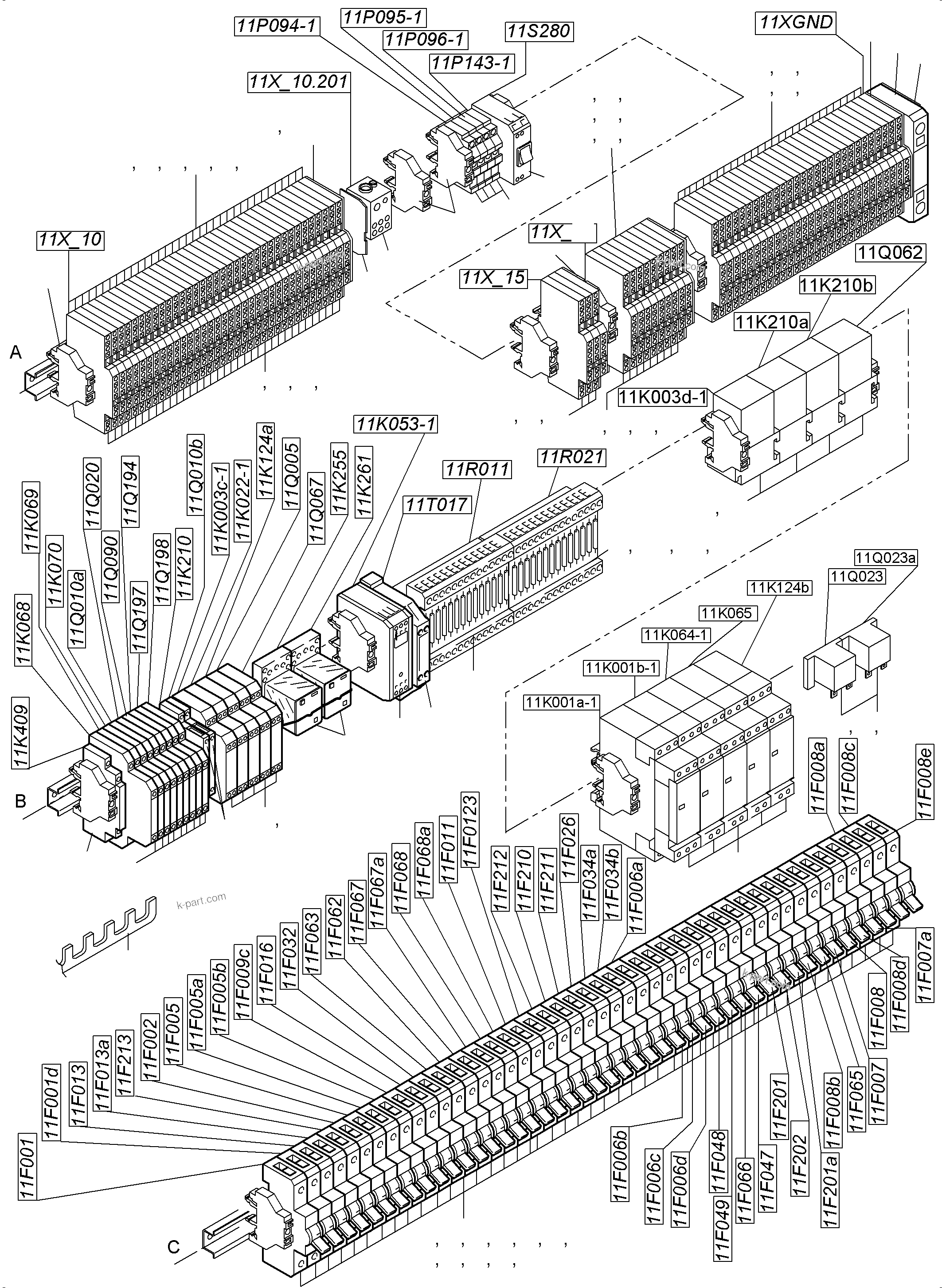 Komatsu parts book diagram for PC4000-6 S/N 08239: SWITCH FRAMING-CAB SUPPORT-LOCATION 11