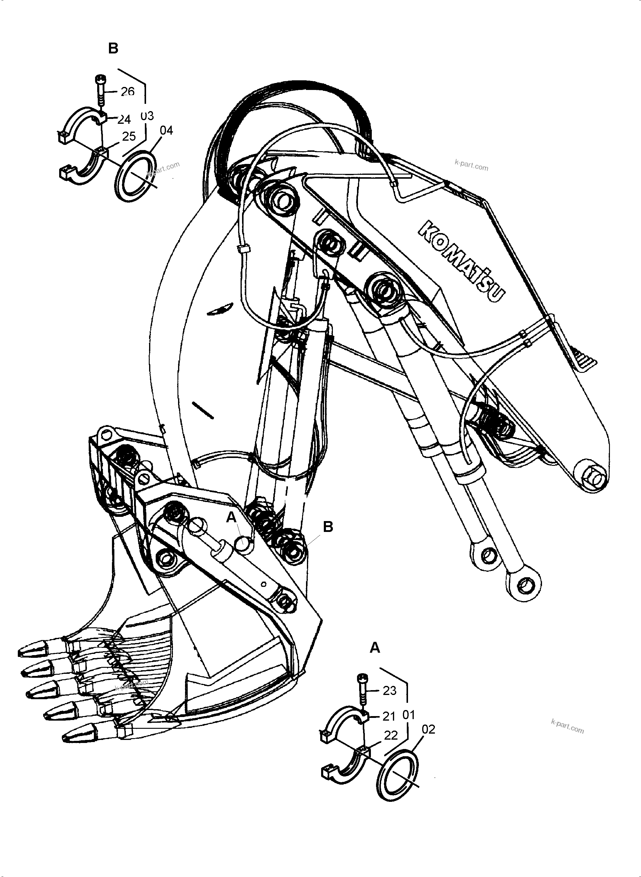 Komatsu parts book diagram for PC4000-6 S/N 08241: PIN SEALING BULLCLAM BUCKET