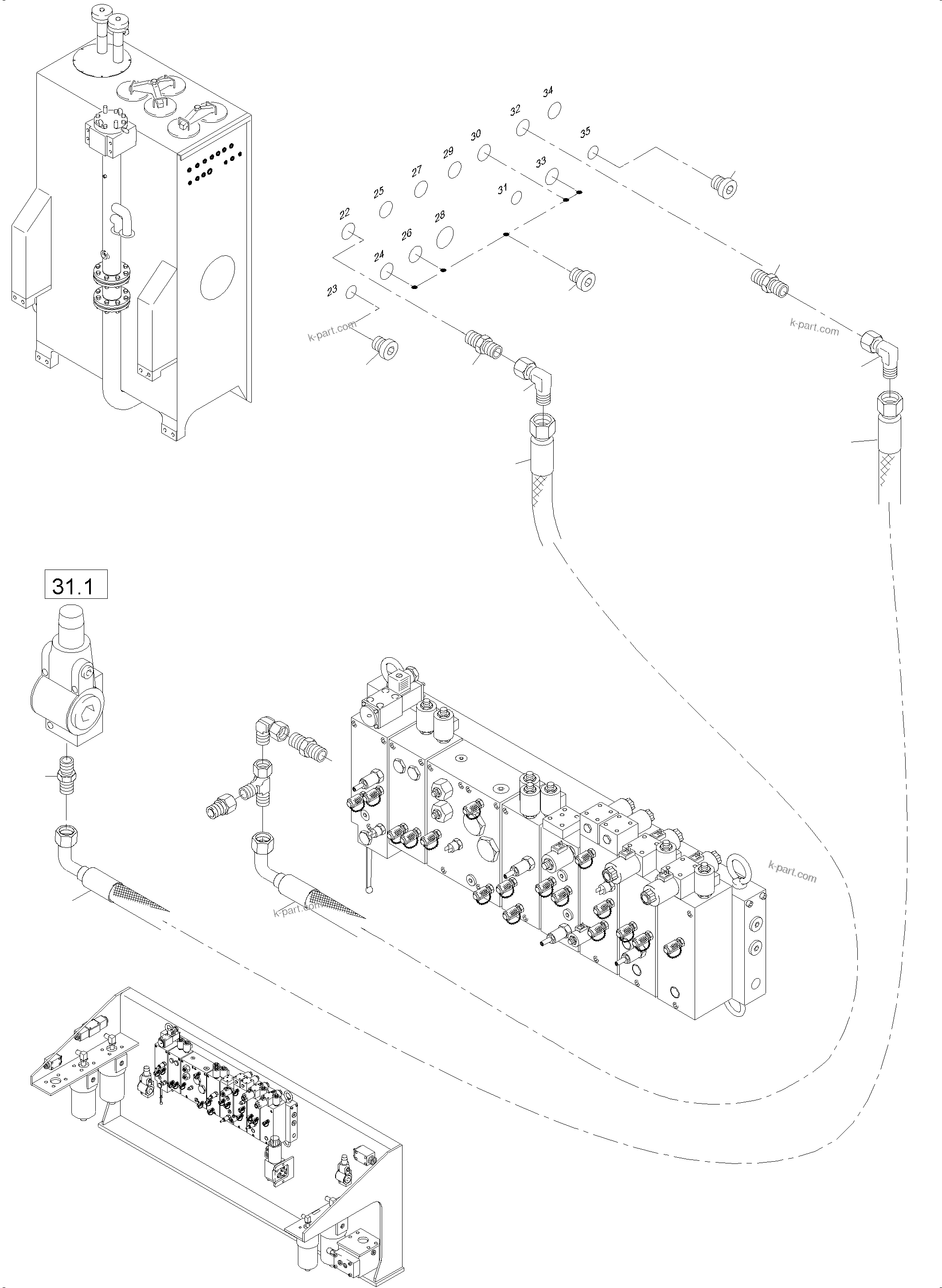 Komatsu parts book diagram for PC4000-6 S/N 08241: TANK LINES CONTROL- AND FILTER PLATE