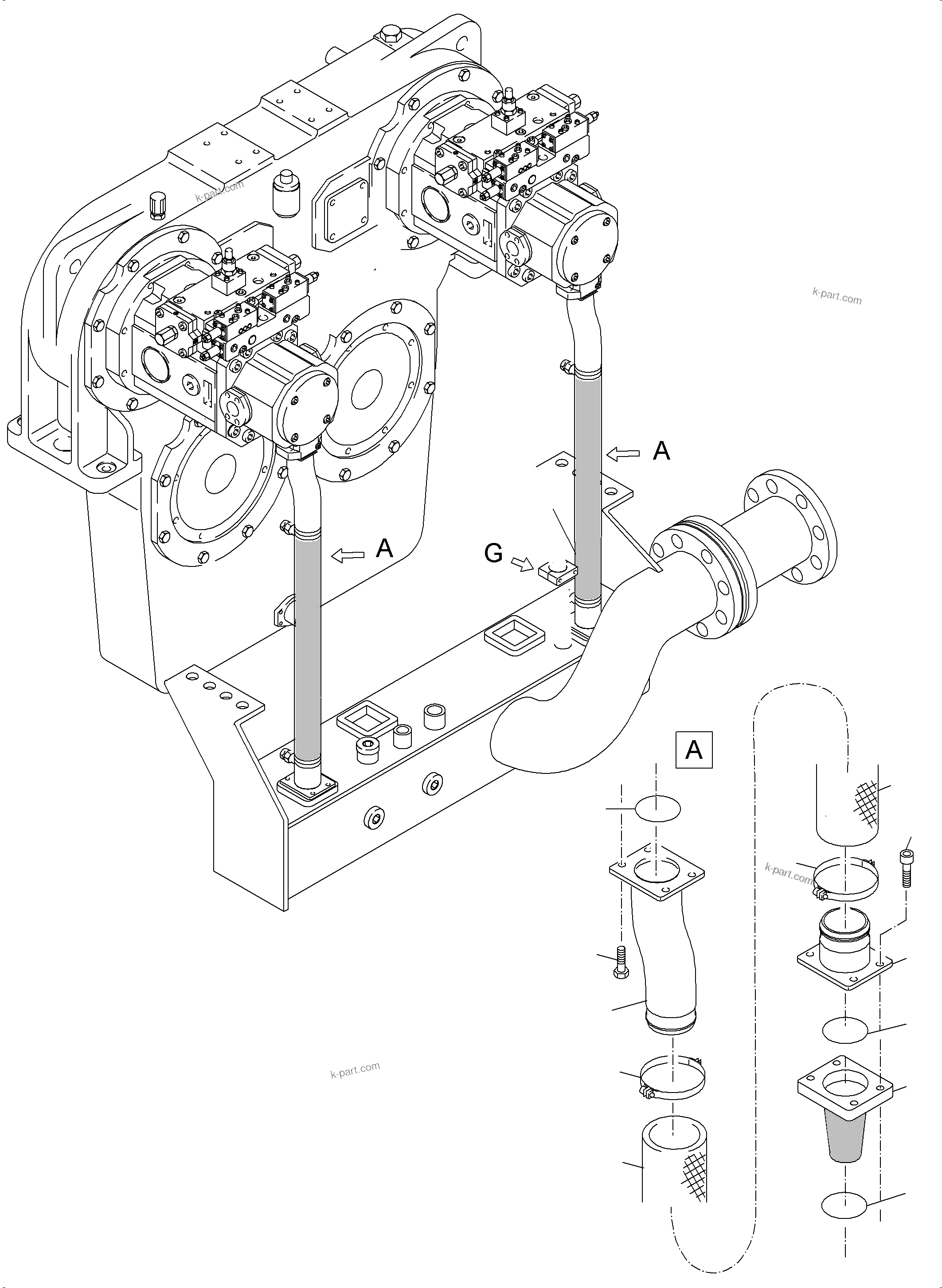 Komatsu parts book diagram for PC4000-6 S/N 08241: MAIN PUMPS SUCTION LINES