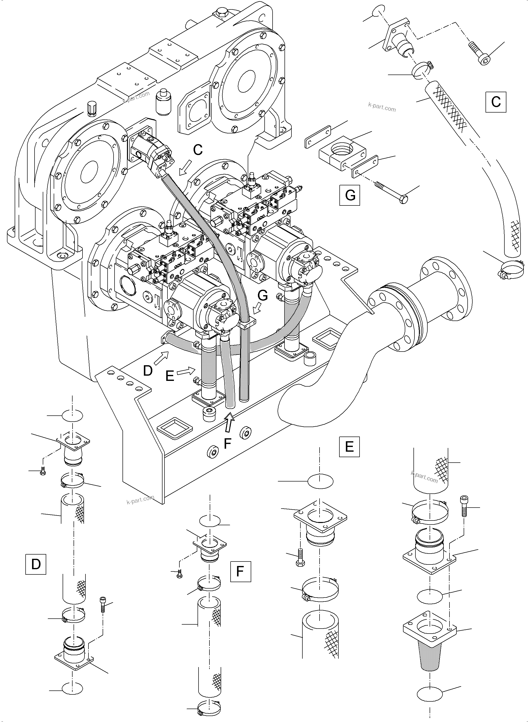 Komatsu parts book diagram for PC4000-6 S/N 08241: MAIN PUMPS SUCTION LINES