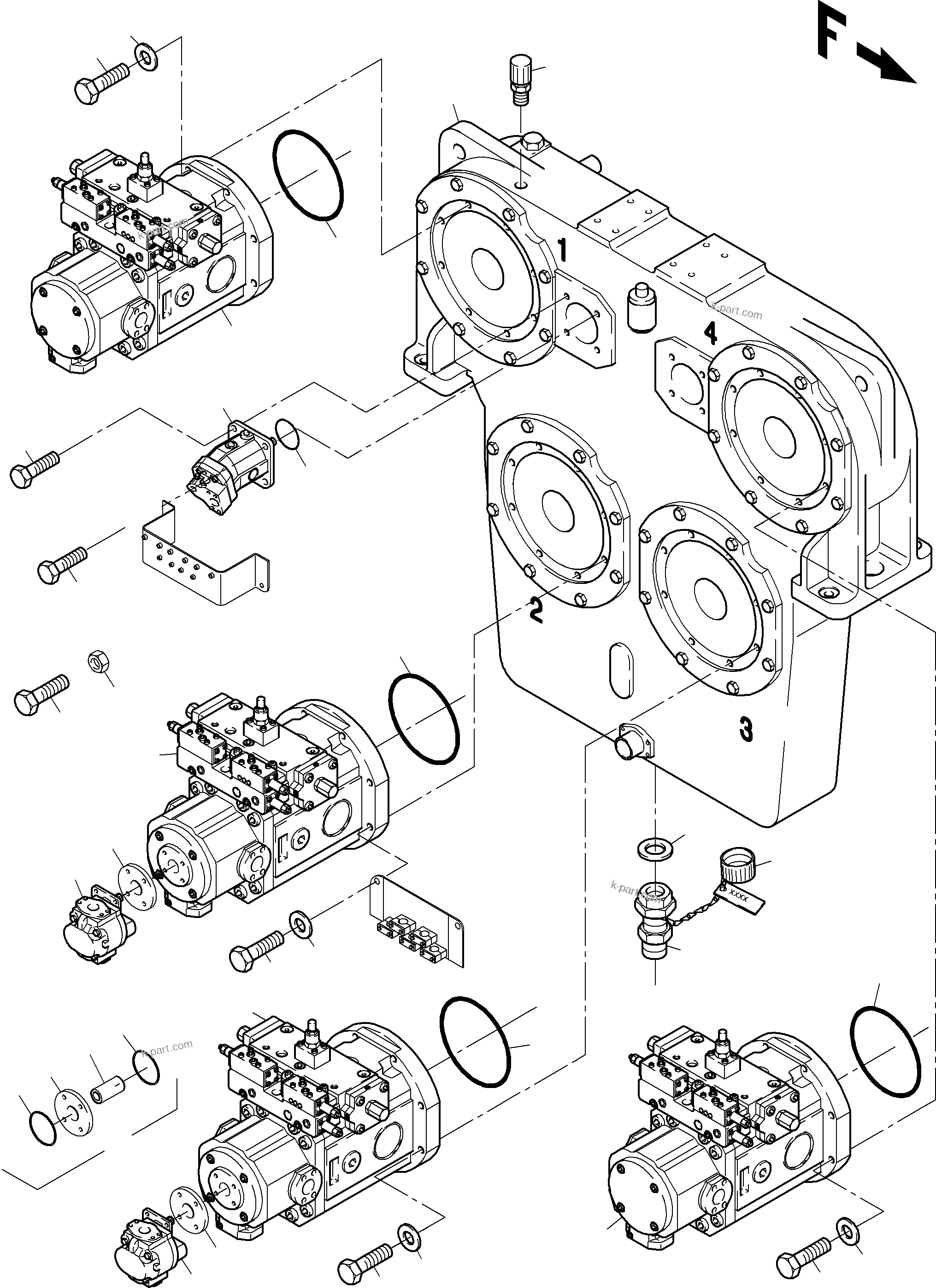Komatsu parts book diagram for PC4000-6 S/N 08241: PUMP MOUNTING 50HZ; COVER PDG