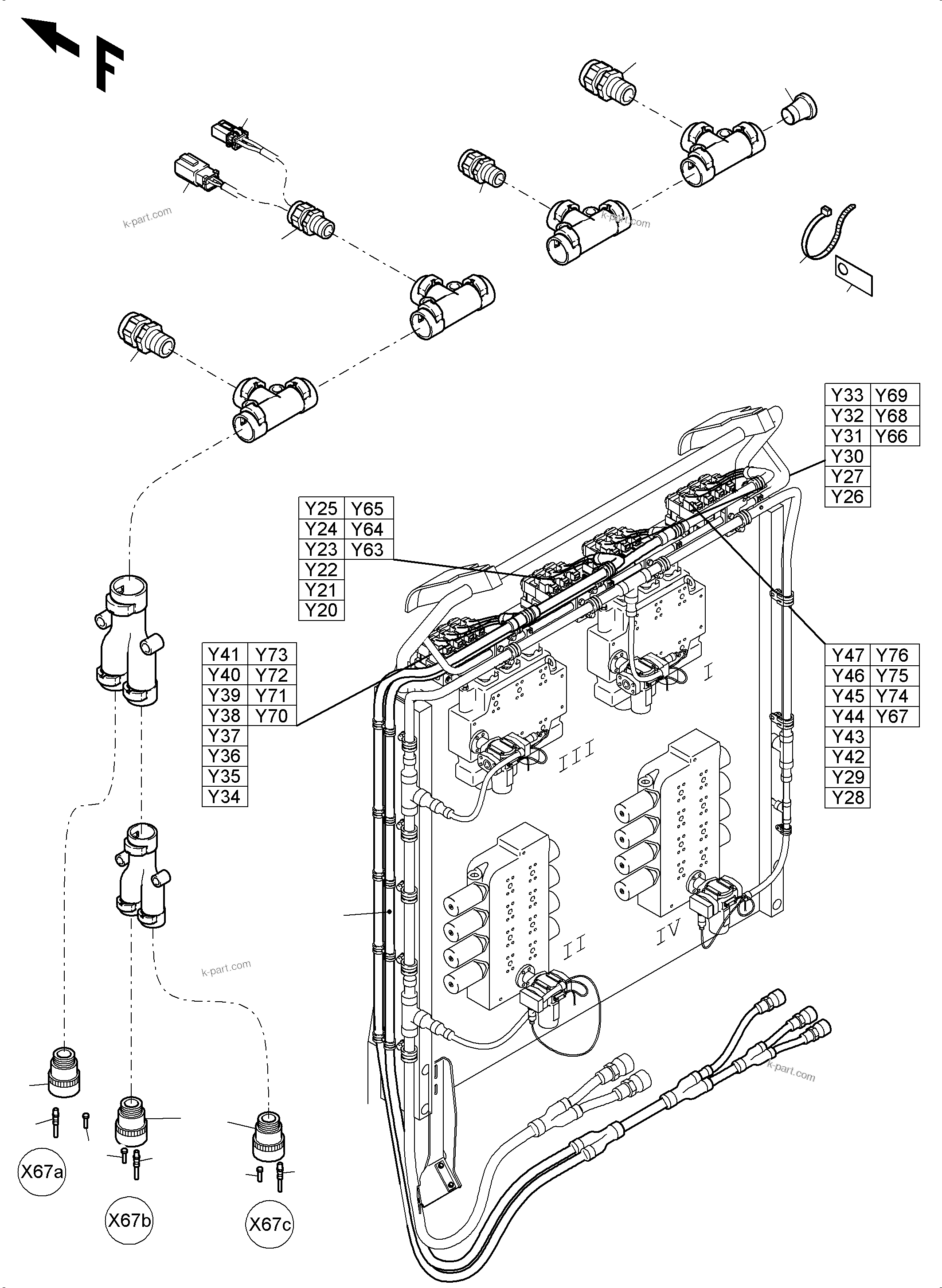Komatsu parts book diagram for PC4000-6 S/N 08241: CABLES - CONTROL BLOCKS - H.P.-FILTER