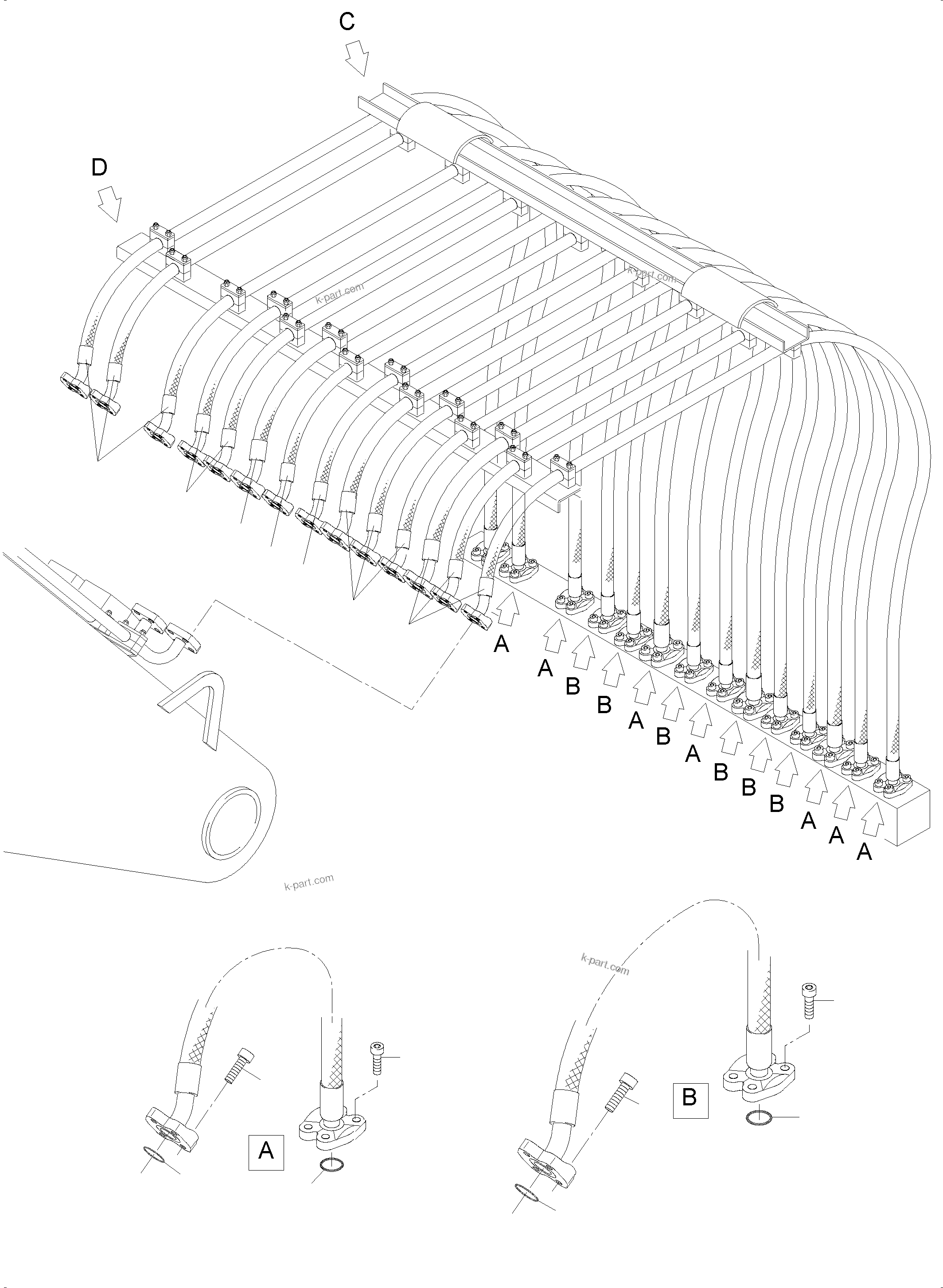Komatsu parts book diagram for PC4000-6 S/N 08241: HOSES ASSY. - MANIFOLD- BOOM