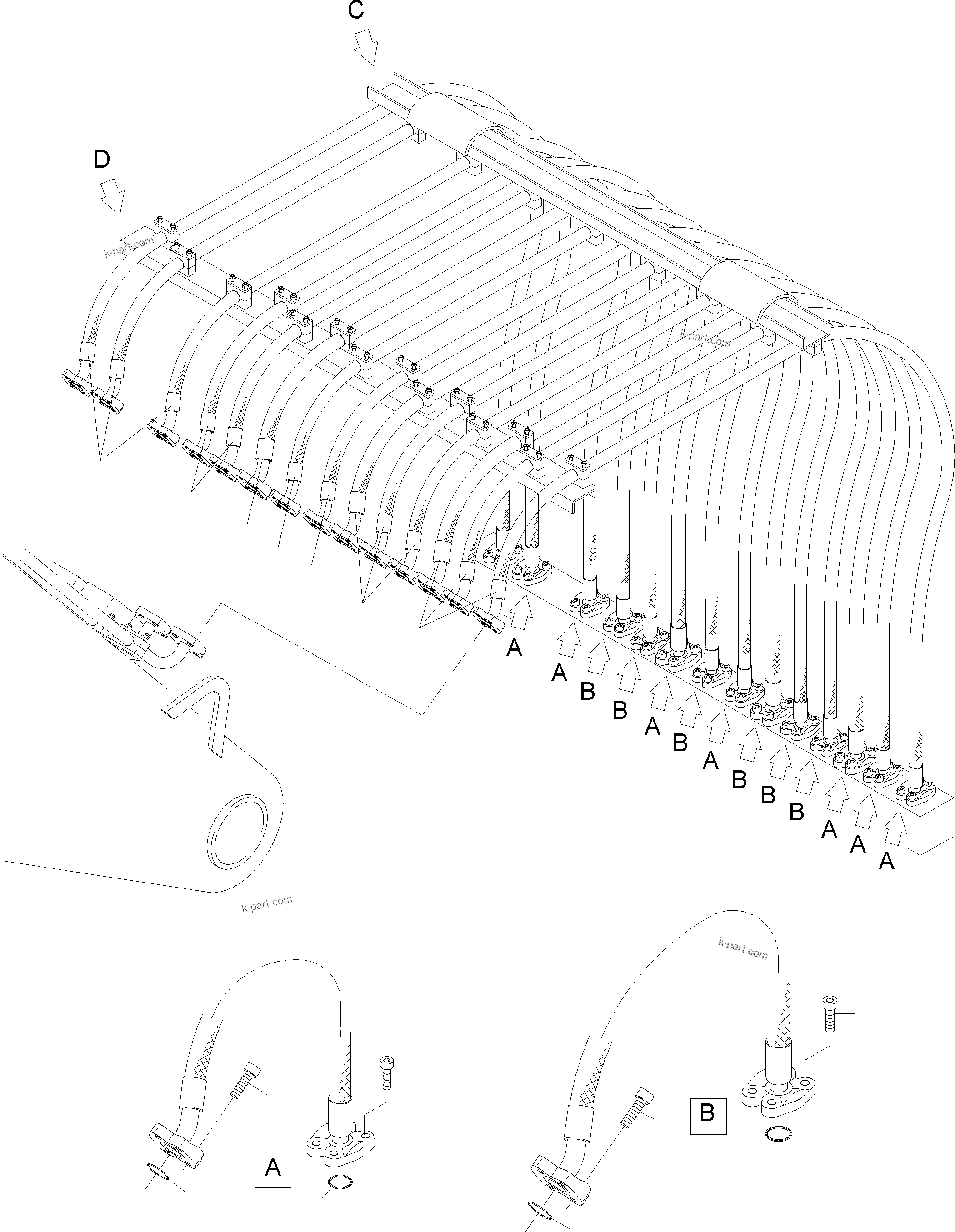 Komatsu parts book diagram for PC4000-6 S/N 08248: HOSES ASSY. - MANIFOLD- BOOM