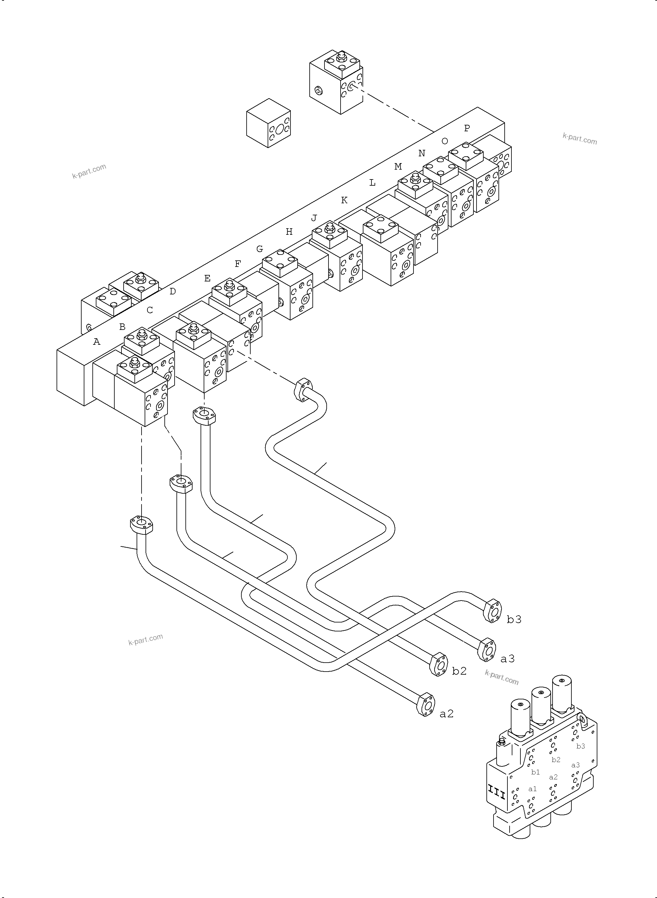 Komatsu parts book diagram for PC4000-6 S/N 08248: PRESSURE LINES CONTROL BLOCKS MAINFOLD