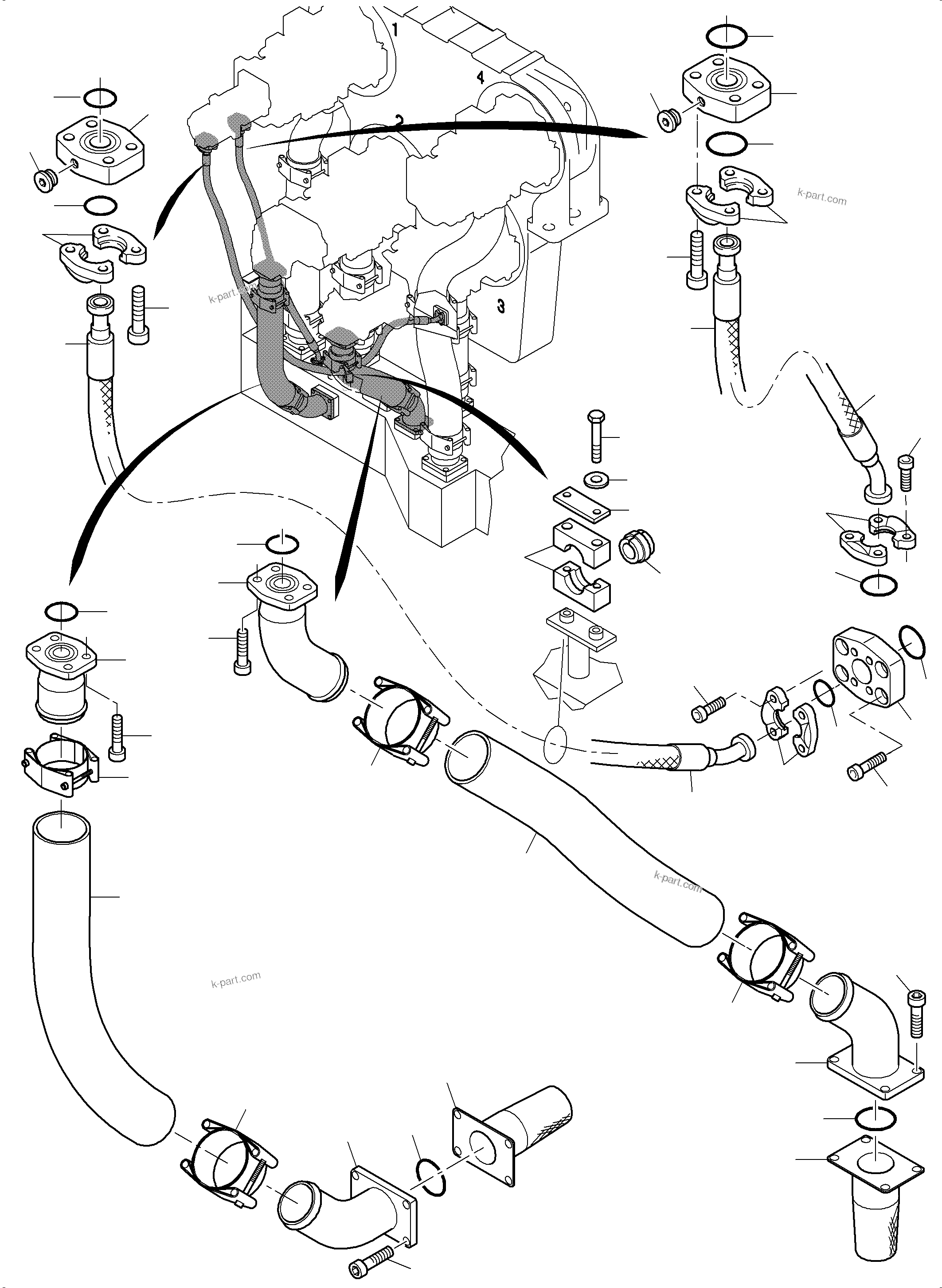 Komatsu parts book diagram for PC4000-6 S/N 08248: MAIN PUMPS SUCTION LINES