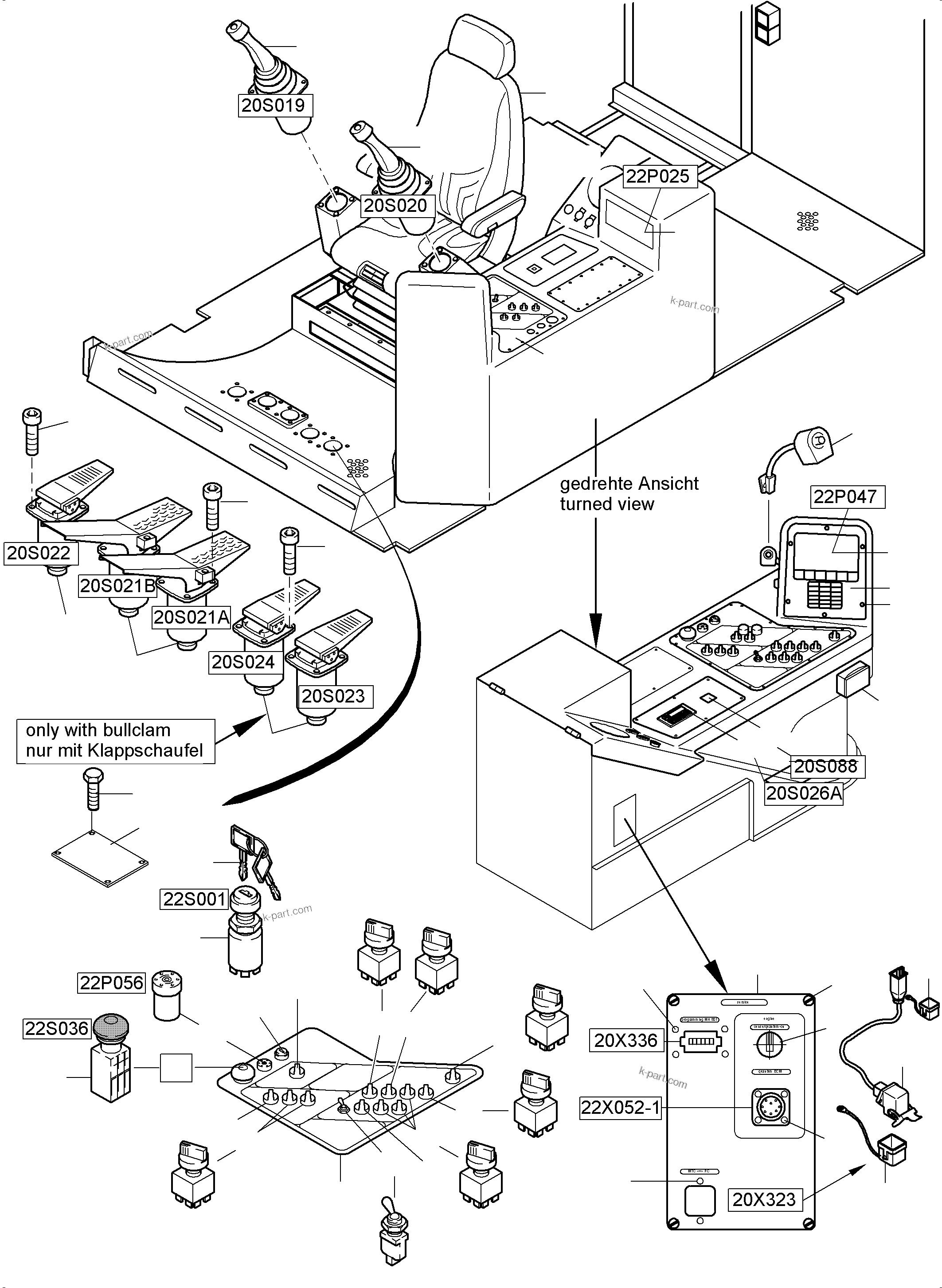 Komatsu parts book diagram for PC4000-6 S/N 08248: CABIN - OPERATION ELEMENTS - LOCATION 20