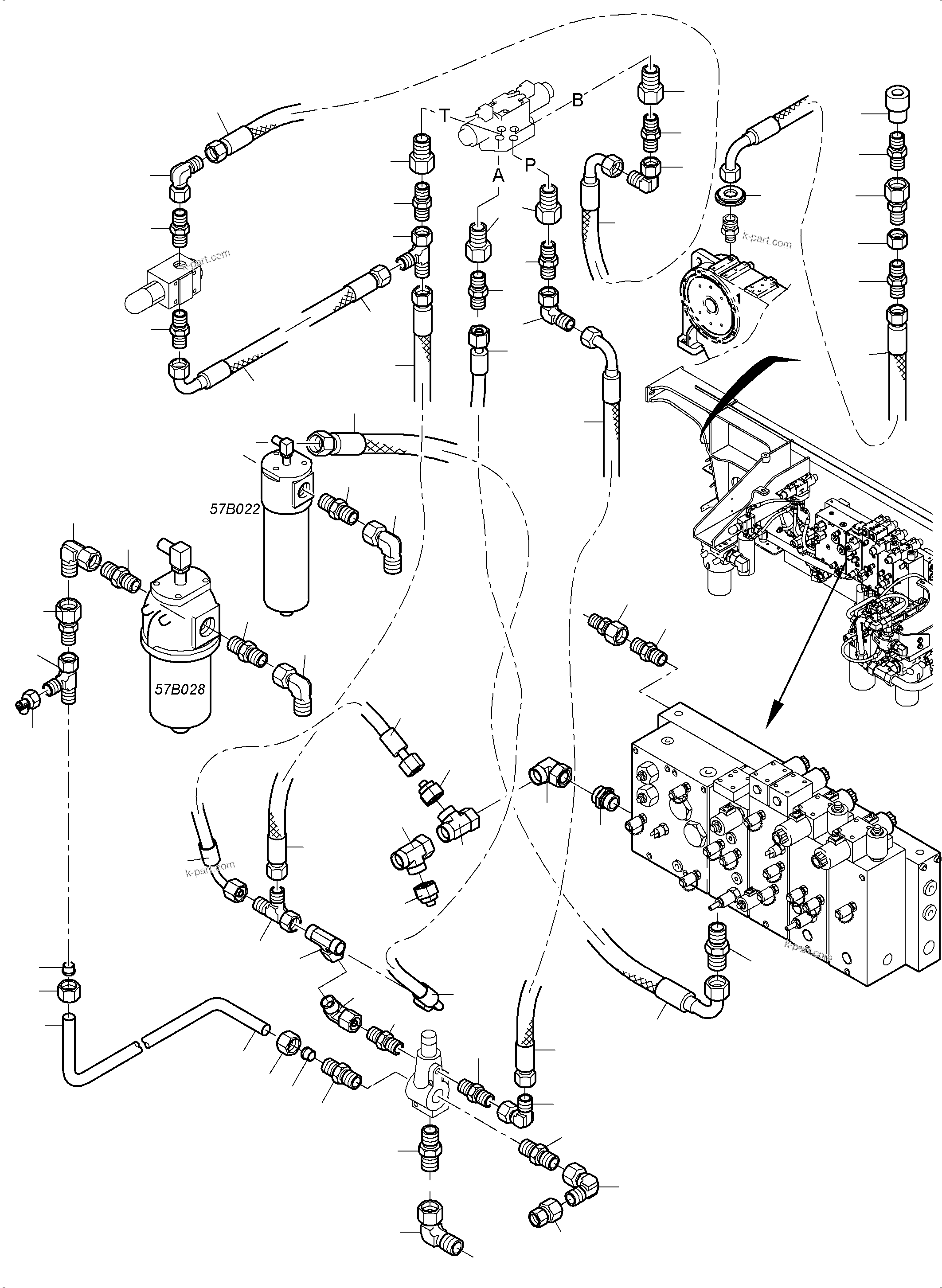 Komatsu parts book diagram for PC4000-6 S/N 08248: CONTROL- AND FILTER PLATE PIPING