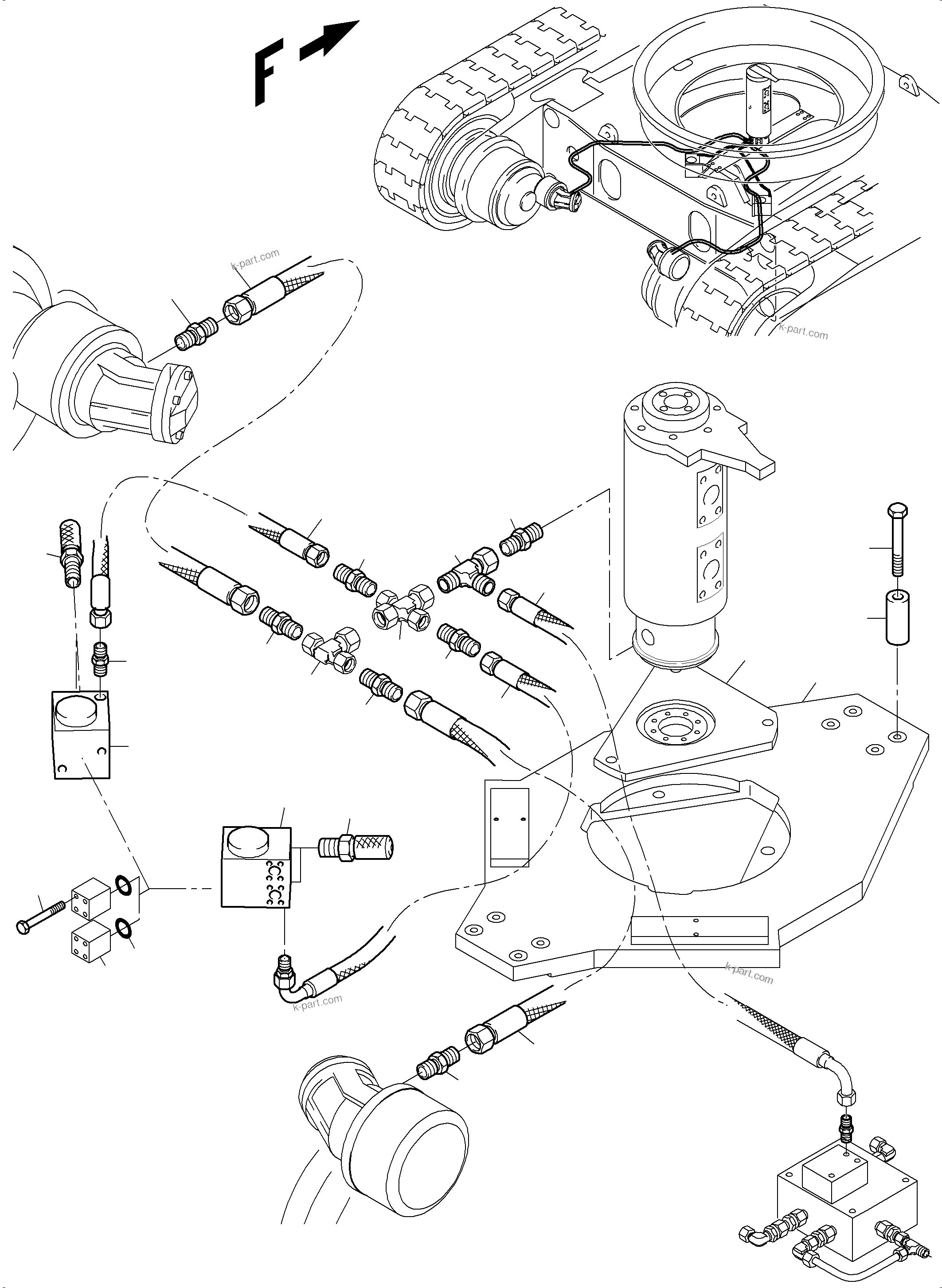 Komatsu parts book diagram for PC4000-6E S/N 08265: DRIVE MOTOR, BRAKE VALVE - LEAKAGE LINES